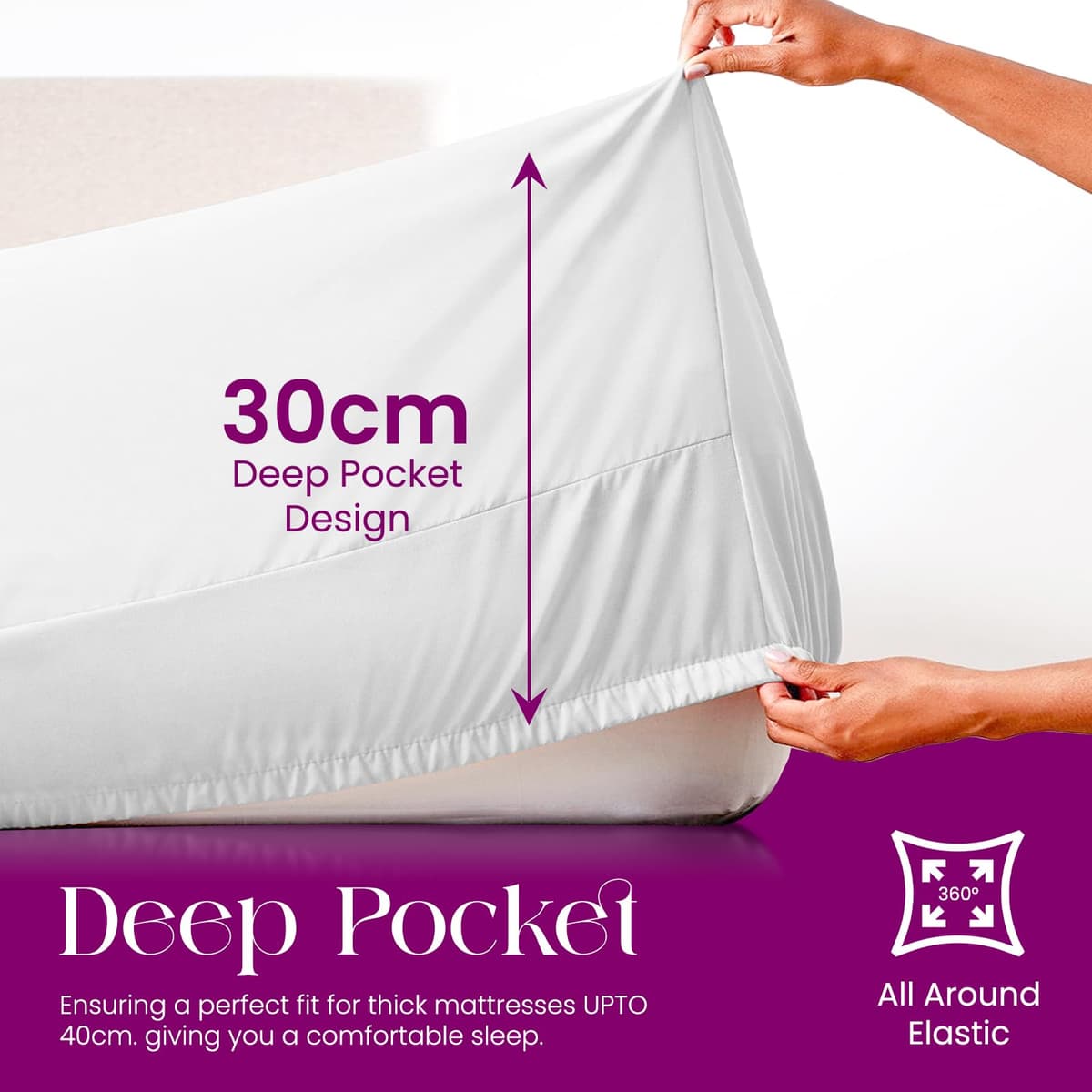 Linens World Egyptian Cotton Fitted Sheets King Size Breathable, Anti Wrinkle 30cm Deep Pocket 200 Thread Count Bed Sheets Bedding & Linen 152 X 200-CM White Bedding King Size Fitted Sheets — view 4