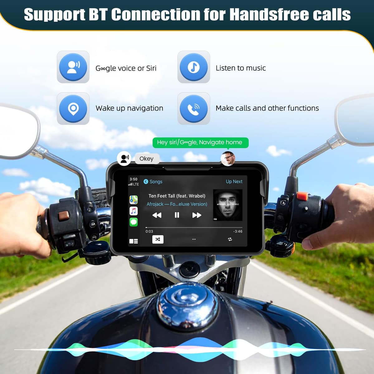 CAMECHO Moto Carplay Pantalla 5 Pulgadas con Wireless Carplay Android Auto IP68 Dispositivos de Navegación a Prueba de Agua, Pantalla Táctil con Bluetooth para Motocicletas con Android Cast Airplay — view 3