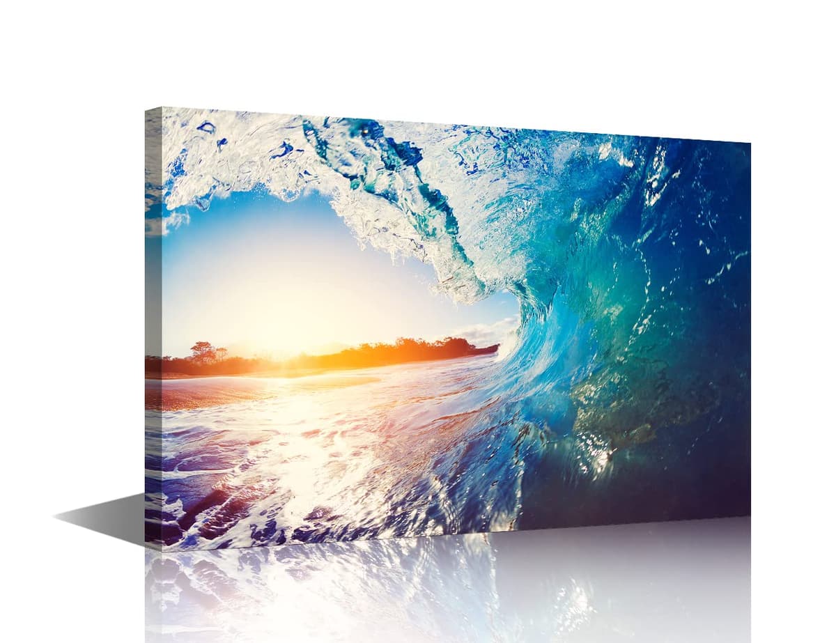 TISHIRON Wall Art Sandy Beach Sunrise Pictures Painting on Canvas Wall Art Modern Framed Seaside Canvas Prints Ready To Hang(24X16in) — view 31