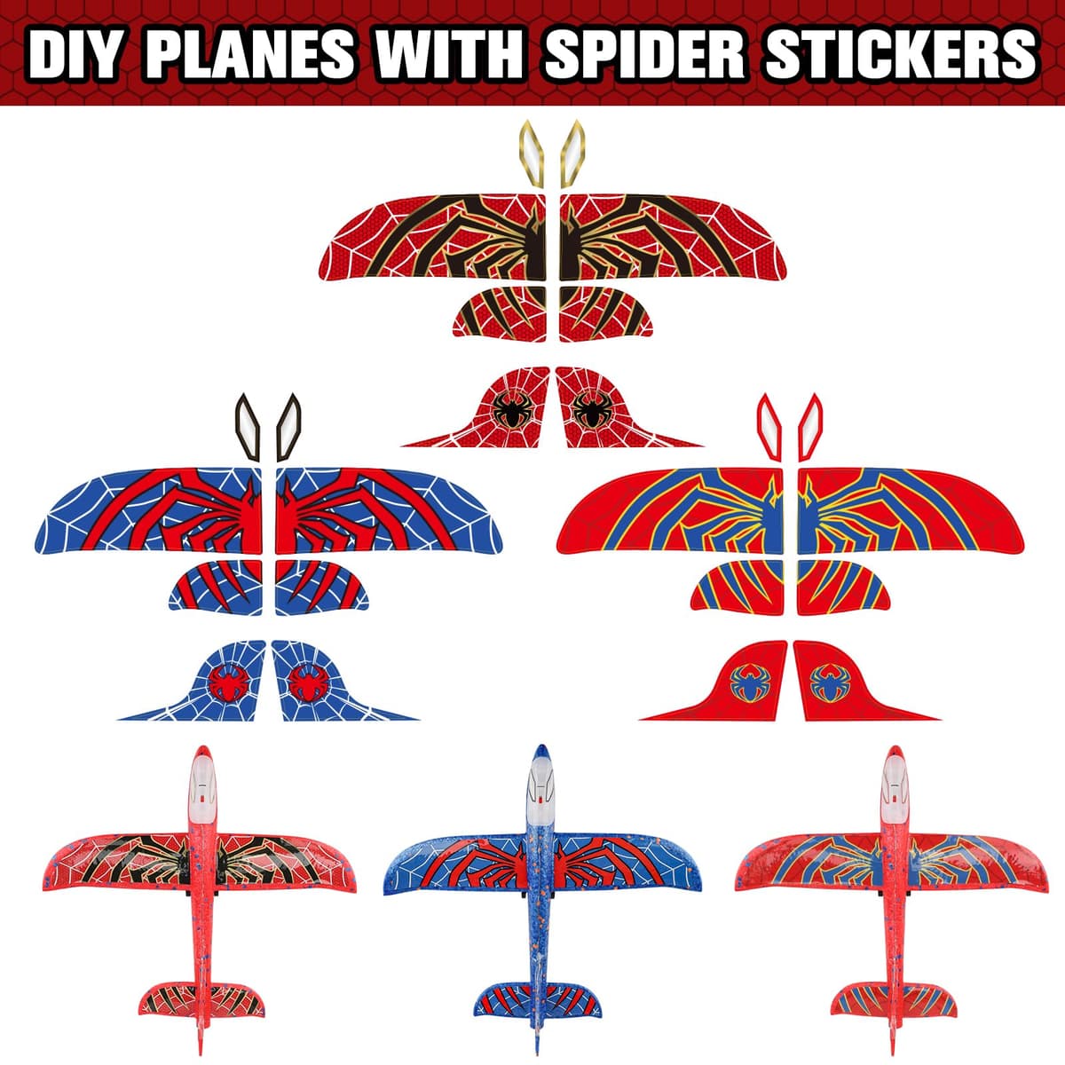 Avion Juguete con Spider Pegatinas, Aviones Poliespan con Pistola Avión Planeadores Espuma Corcho Regalo Navidad Cumpleaños Niños Niñas 3 4 5 6 7 8 9 10 Años Brinquedos Criança Juego Aire Libre — view 2