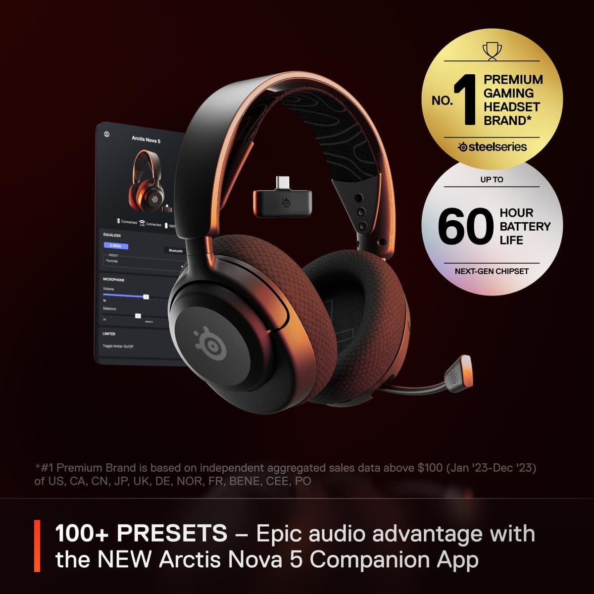 SteelSeries Arctis Nova 5 Wireless - Gaming Headset for PC, PS4/5, Mobile - 100+ Audio Presets via App - Neodymium Magnetic Drivers - 60H Battery - 2.4GHz or BT - ClearCast Gen2.X Mic — view 3