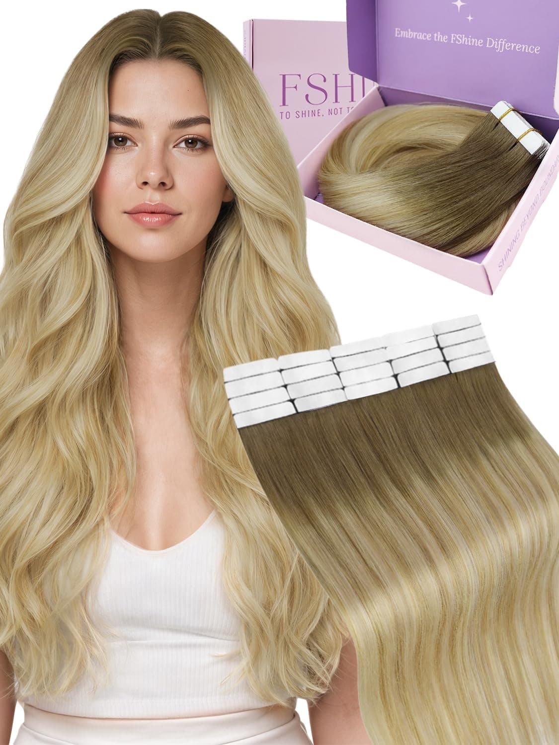 Fshine Extensiones Pelo Natural Adhesivas Rubio Blanco Extensiones Remy Adhesivas 45cm 50g Tape In Hair Extensions Cintas De Cabello Pelo Natural Color 1000 — view 14