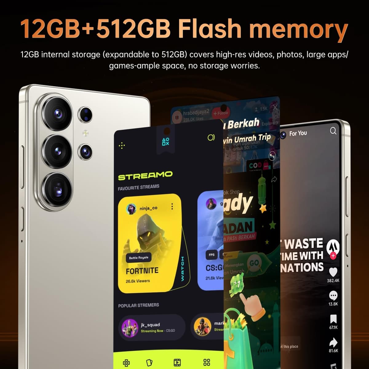 S26 Ultra Unlocked Smartphone, 7.3” 4K ULTRAHD Perforated Display, Snapdragon 8 Gen 4, 108MP+78MP Camera, 12GB+512GB, 8000mAh Battery, Built-in Pen, Dual SIM 5G (Orange) — view 4