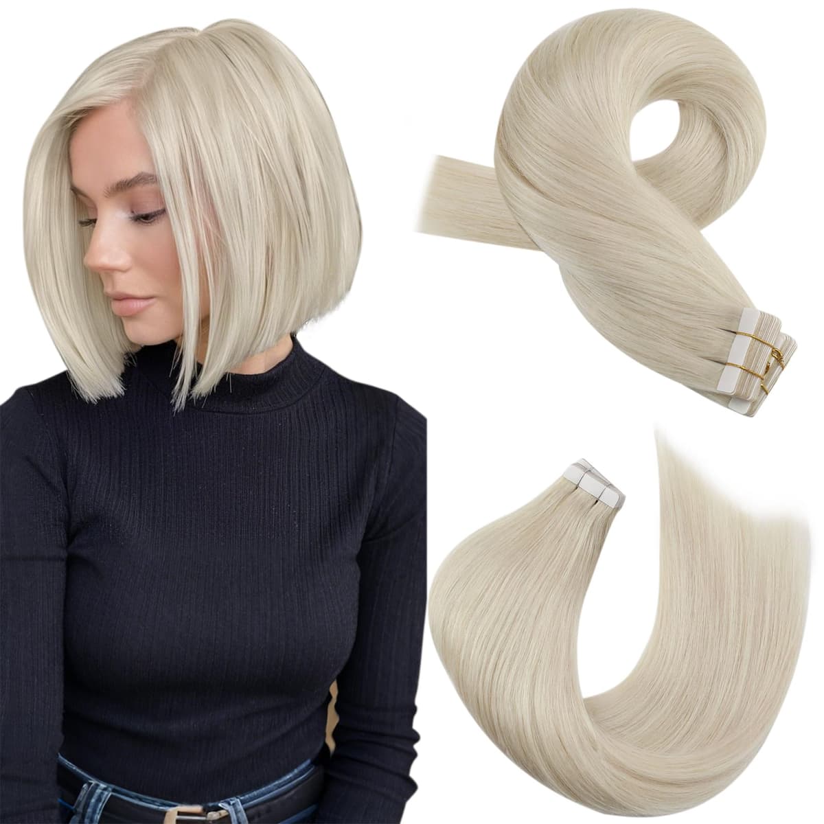 Moresoo Tape in Human Hair Extensions 20 Inch Highlight 50g/20pcs Tape in Hair Extensions Human Hair Ash Blonde with Platinum Blonde #P18/613 — view 88