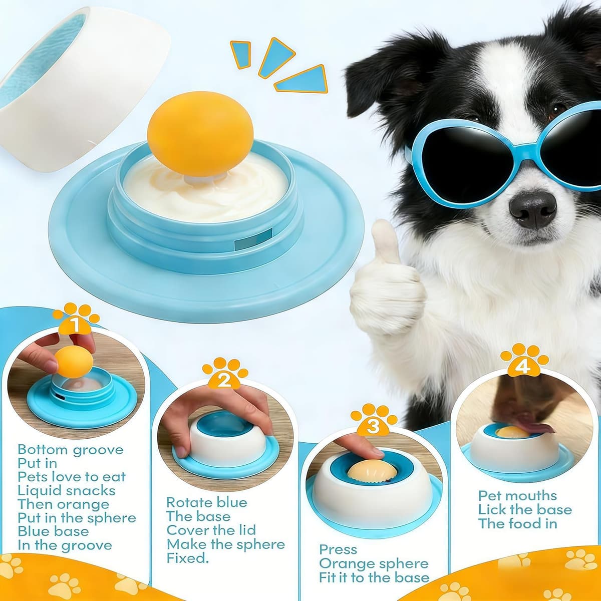 Dog Lick Bowl, Anti-Slip Dog Lick Bowl with Rotating Ball, Interactive Slow Feeding Toy Reduces Anxiety and Boredom (Blue) — view 4