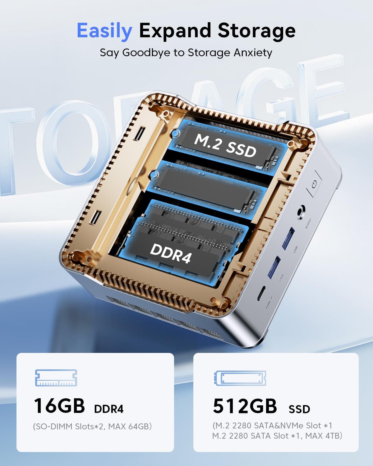 NiPoGi P2 Mini PC Windows 11 Pro Mini PC AMD Ryzen 4300U (Βeat 3500U/N150/N95,up to 3.7GHz) 16GB RAM+512GB SSD Mini Computer 4K Triple Display/HDMI+DP+USB-C/WiFi/BT4.2 for Home/Business/School — view 3