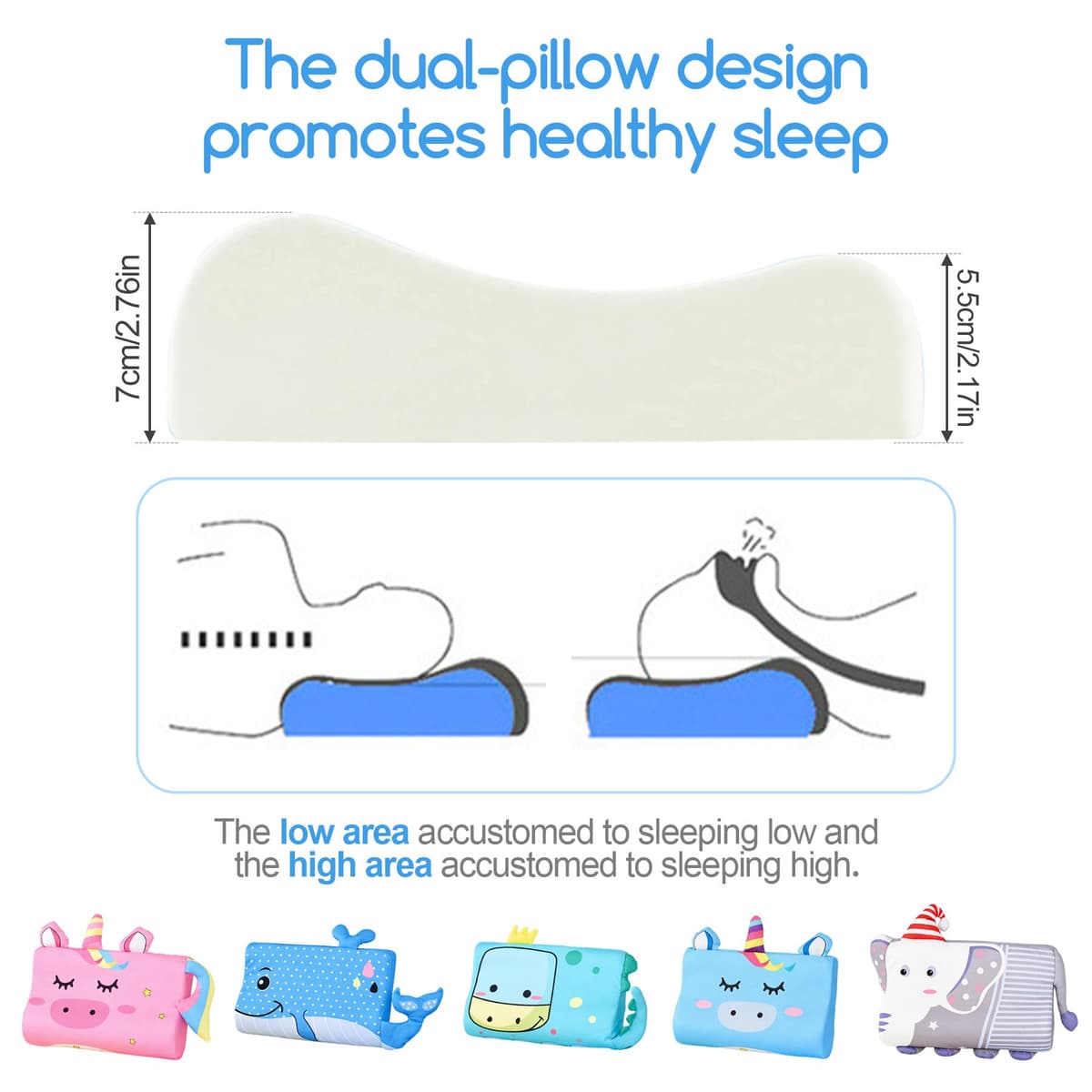 TZEKING Almohada Infantil Ergonómica – Almohada para Niños con Funda Lavable, Espuma Viscoelástica Transpirable e Hipoalergénica, Cojín para Bebes y Niños de 2 a 10 Años – 45x27x6cm — view 4