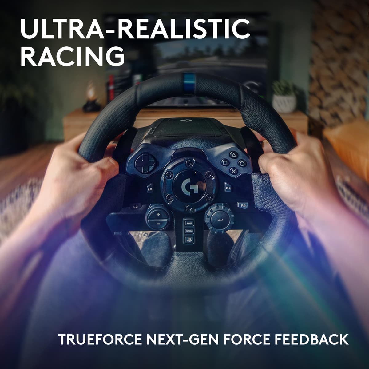 Logitech G G923 Racing Wheel and Pedals, TRUEFORCE up to 1000 Hz Force Feedback, Responsive Driving Design, Dual Clutch Launch Control, Genuine Wheel Cover, for PS5, PS4, PC, Mac - Black — view 3