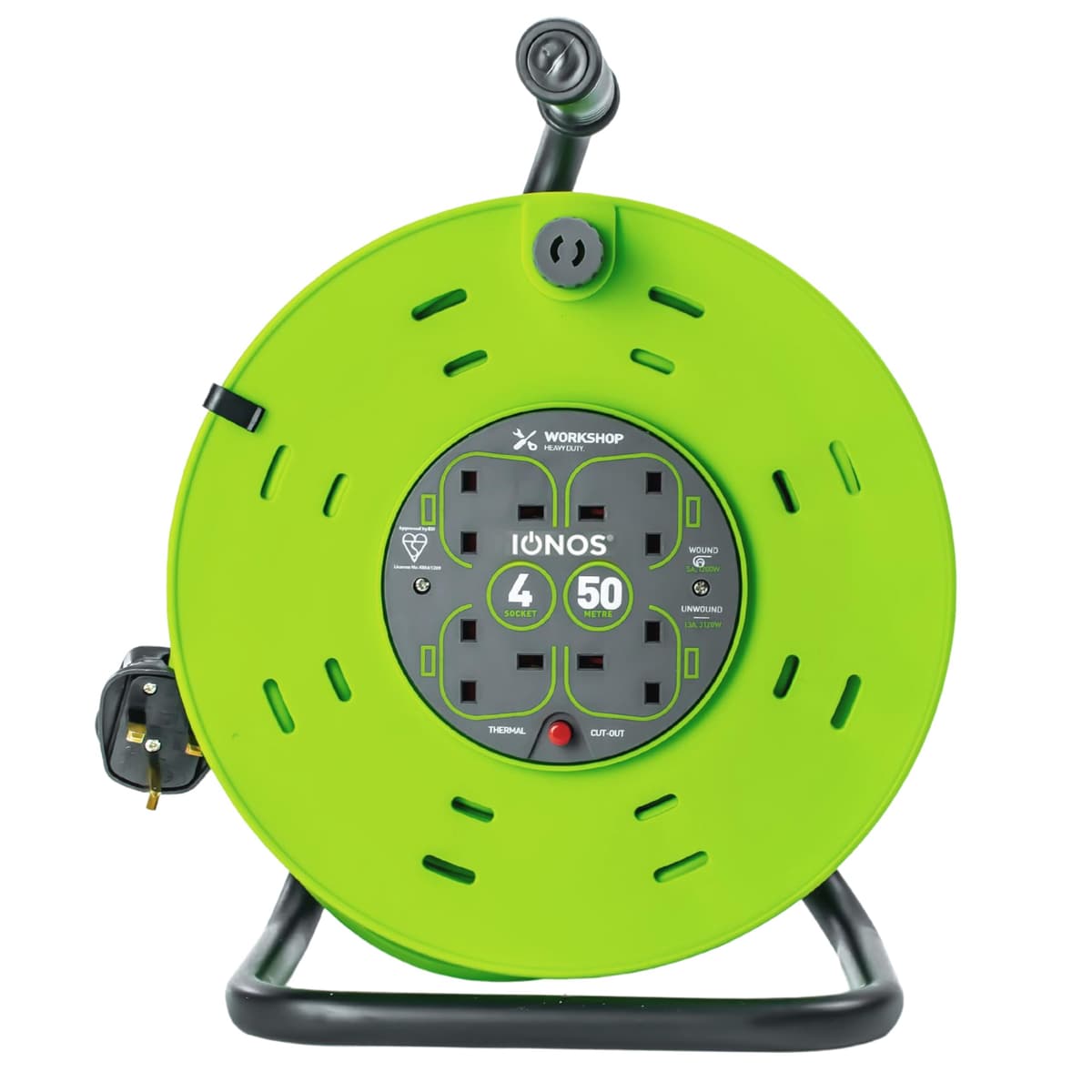 STATUS 4 Socket Cable Reel, 25m, Green, 13 Amp, Thermal Cut Out, Heavy Duty, Outdoor Extension Lead, Ideal for Garden, Workshop, DIY, Power Tools (S25M13ACR2) — view 25