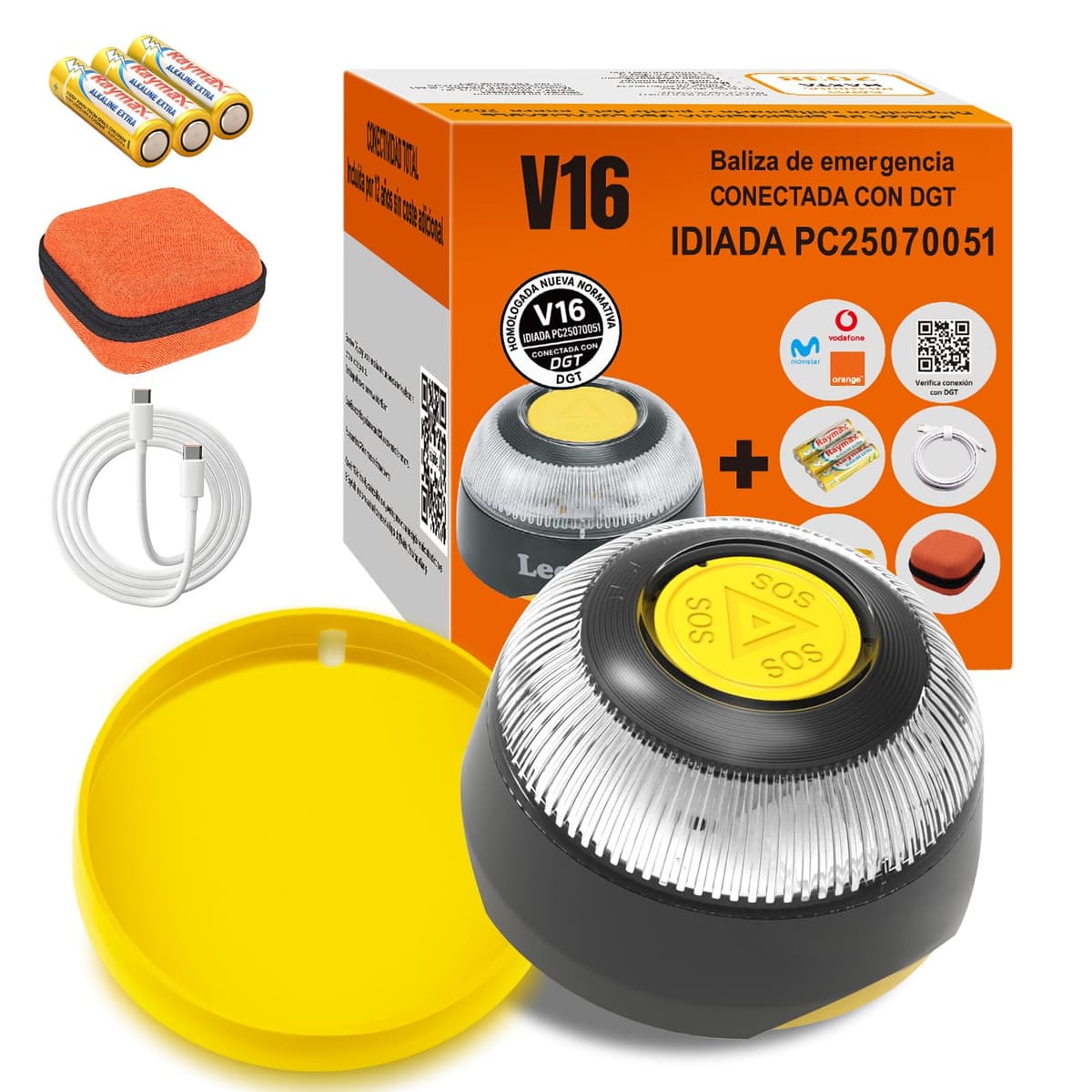 Beacon V16 Approved DGT with Geolocation Emergency Light V-16 Connected DGT 3.0 with SIM and Data up to 2038 (S-1PCS)