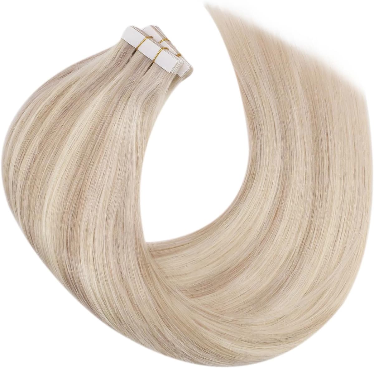 Moresoo Tape in Human Hair Extensions 20 Inch Highlight 50g/20pcs Tape in Hair Extensions Human Hair Ash Blonde with Platinum Blonde #P18/613 — view 8
