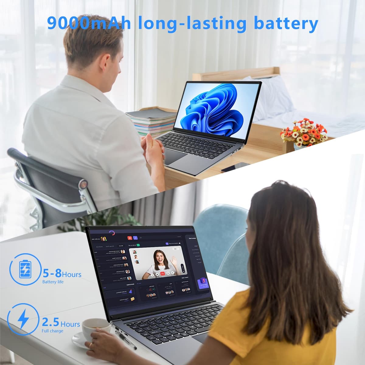 laptop 16-inch 8GB DDR 256GB SSD portable laptop computer, expandable to 1TB, AMD A9-9400 Radeon R5 CPU up to 3.2 GHz, 9000mAh battery, Numeric Keypad, USB 3.0, dual-band WiFi, webcam, slim laptops — view 8