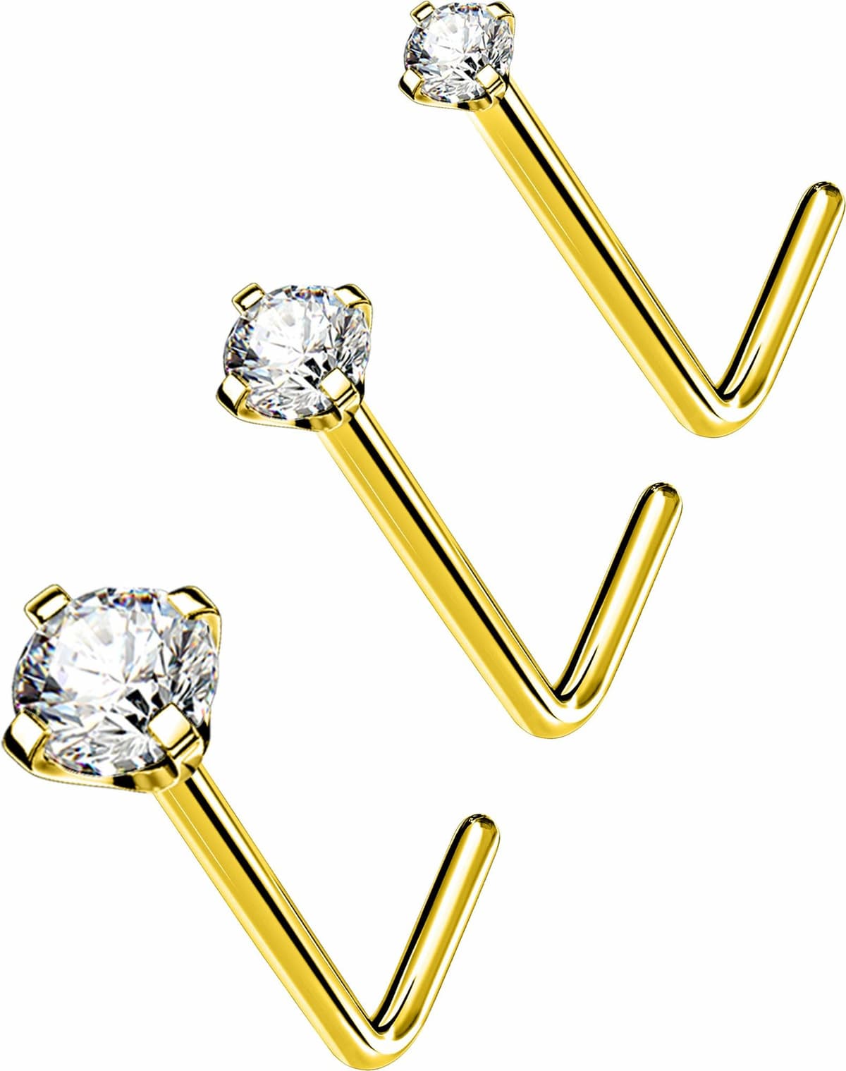OUFER Body Piercing Nose Studs: 5PCS 20G Titanium Nose Bar L Shaped Nose Rings, 6 mm Gold Nostril Piercing Jewelry Cubic Diamond Thin Body Jewellery for Women