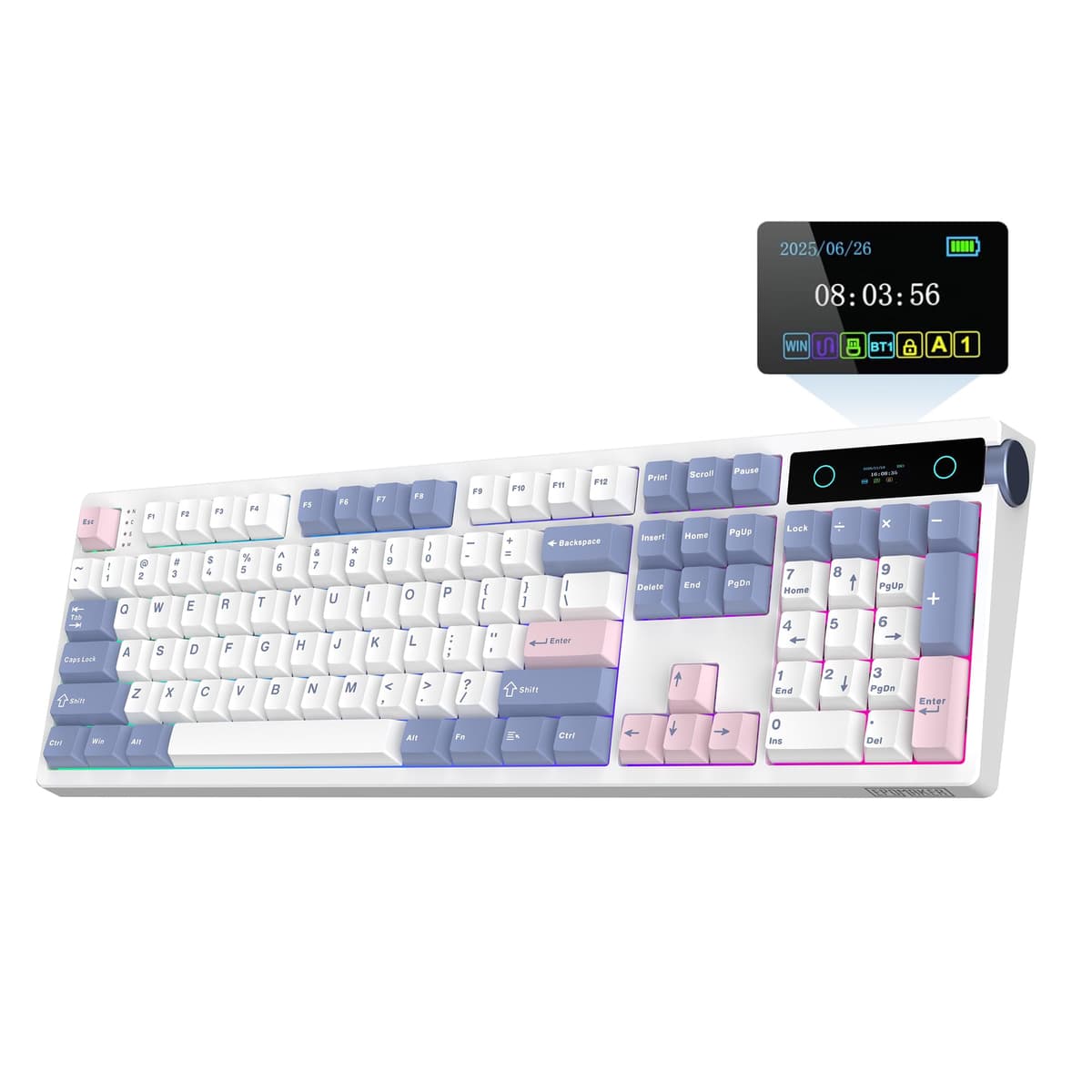EPOMAKER TH108 Pro Teclado Mecánico Inalámbrico para Juegos de Tamaño Completo con Pantalla y Perilla, 10000mAh, Gasket Cremosa, Hot Swap, Controlador Personalizado, RGB (Blanco, Sea Salt Silent)