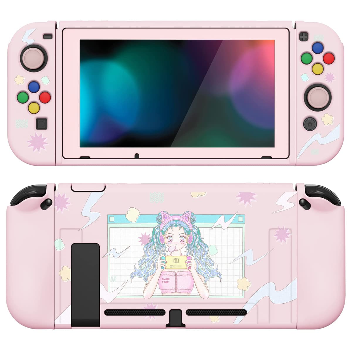 playvital ZealProtect Soft Protective Case for Nintendo Switch, Flexible Cover Protector for Switch with Screen Protector & Thumb Grip Caps & ABXY Direction Button Caps - Cherry Bunny & Cherry Bear — view 46