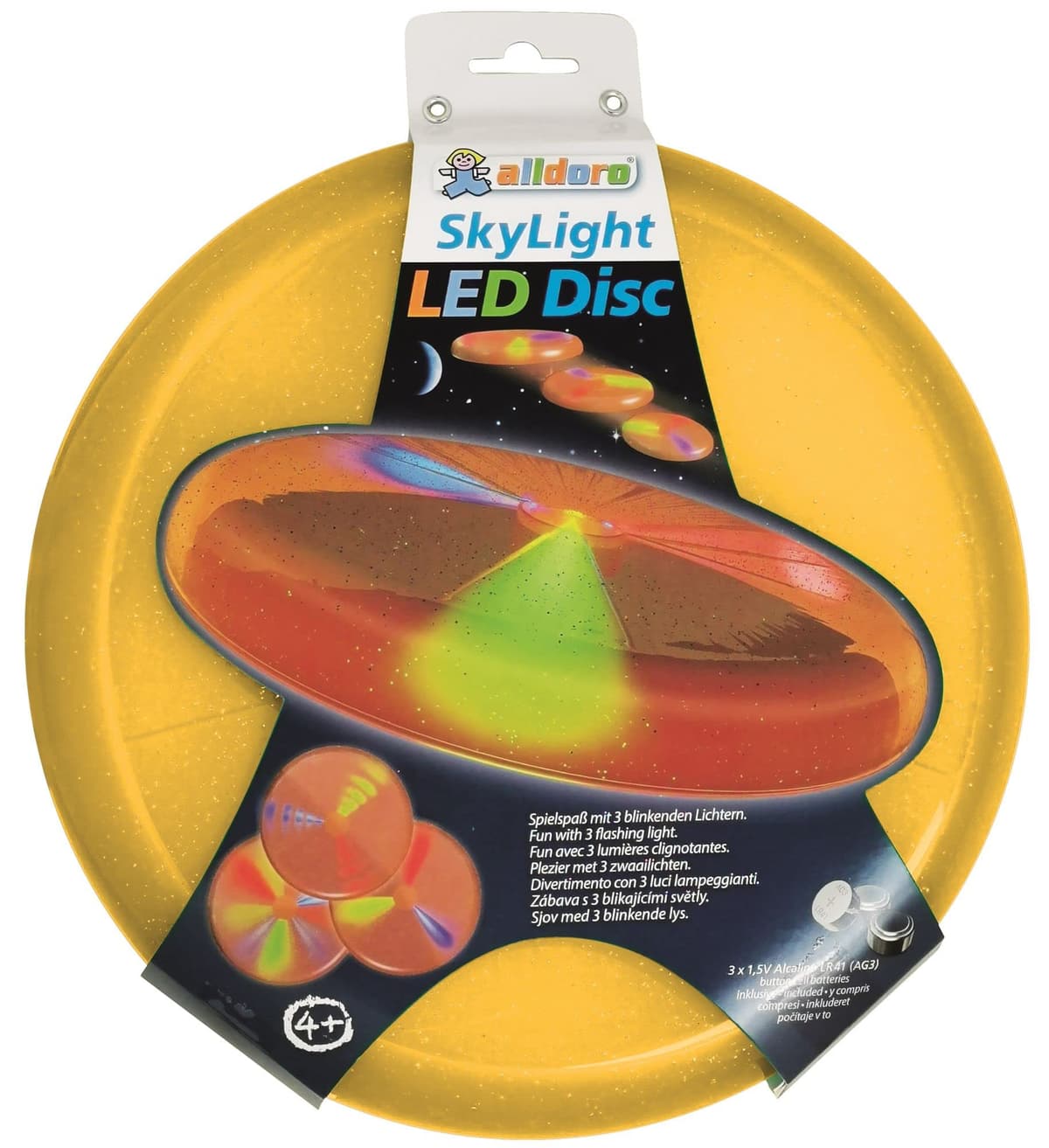 alldoro Sky Light, diámetro Aprox. Disco Frisbean de 27 cm con 3 LED para Playa, jardín y Exterior, Juego de Lanzamiento para niños a Partir de 4 años y Adultos, Color Naranja, (63019)
