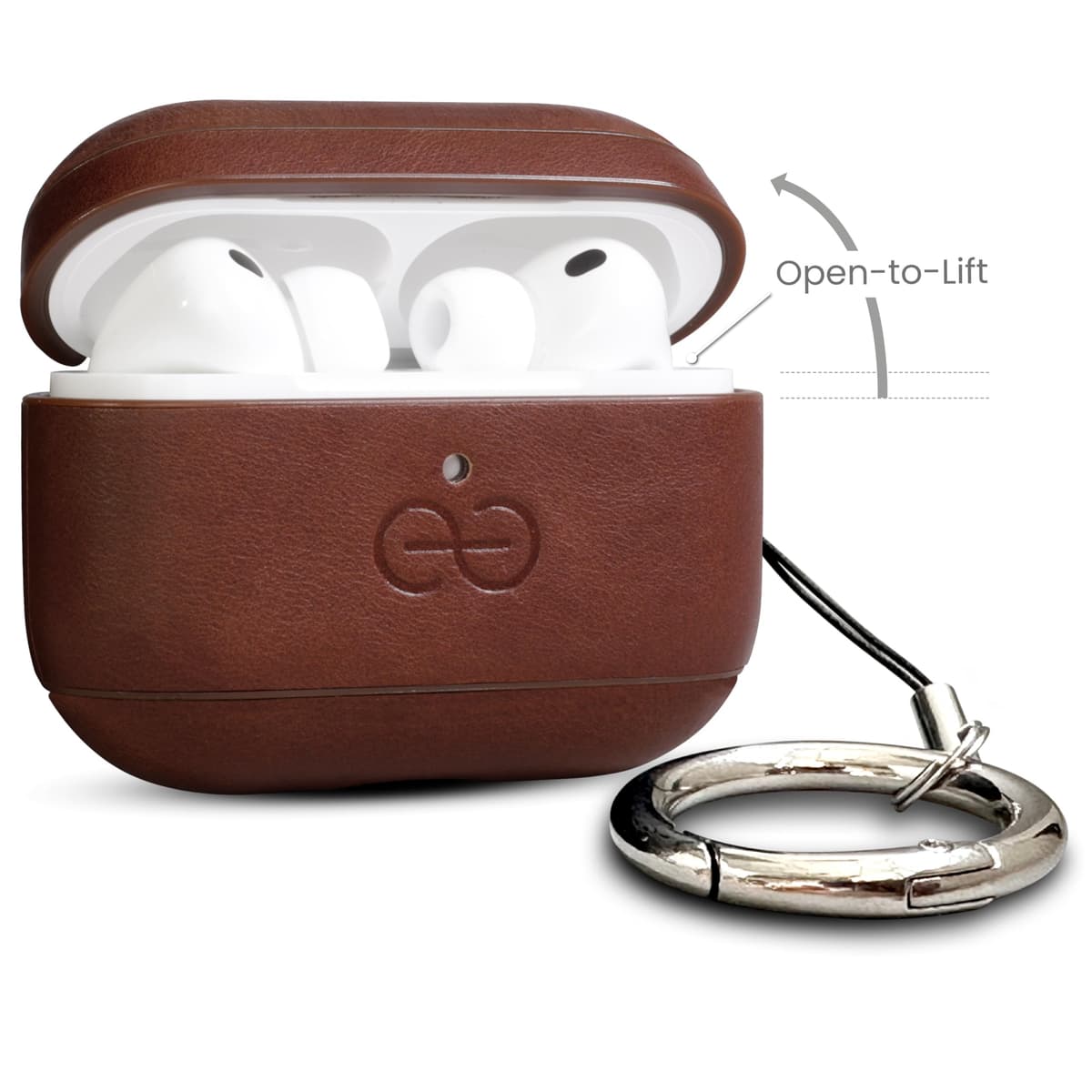 Dreem Real Leather AirPods Pro 3 Case Cover, Keychain Carabiner Clip, for Apple AirPods Pro 3 Case, Leather + Protective Hard Plastic Shell, MagSafe OK, with Reveal Motion Effect [Om:Chestnut] — view 2