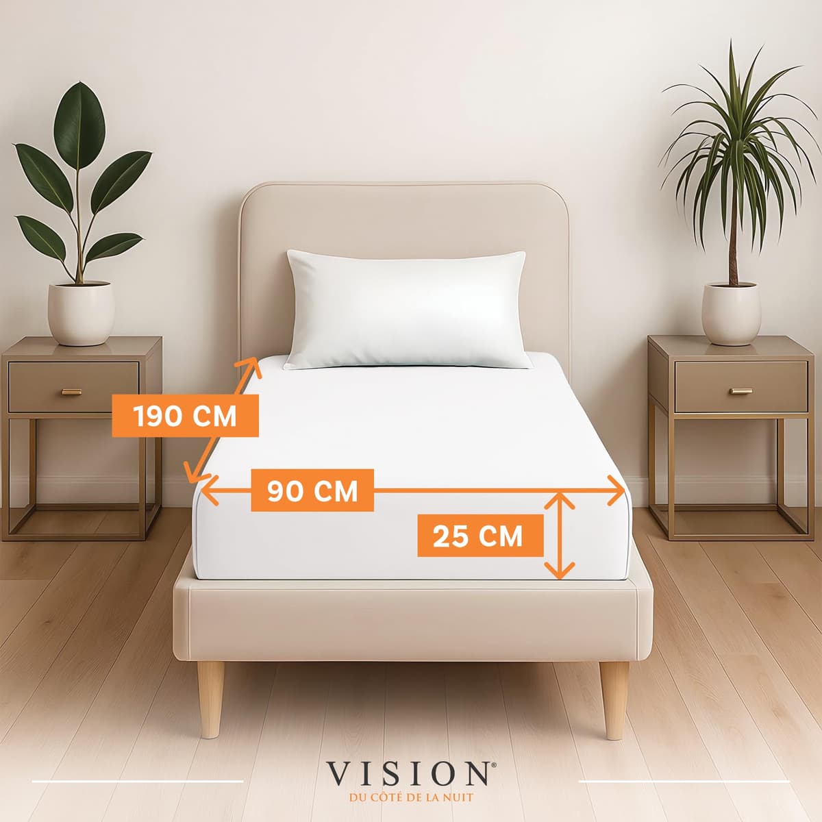 VISION Sábana Ajustable - 100% algodón - Cama Individual (90 x 190 cm) - Esquinas elásticas - Se Adapta a colchones de hasta 25 cm - Certificación Oeko-Tex - Lavable a máquina - Color: Blanco — view 2