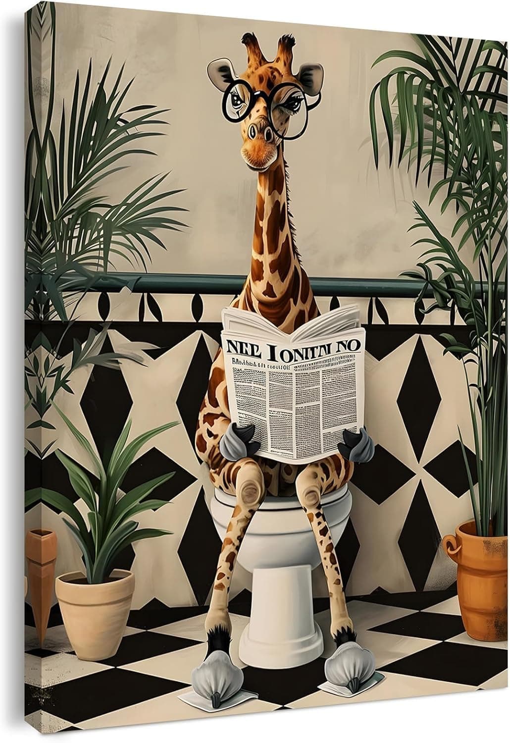 Qiukoo Funny Monkey Bathroom Wall Art – Waterproof Framed Canvas with Hanging Hooks, Toilet Wall Picture of Monkey Reading Newspaper, Humorous Bathroom or Toilet Decoration, 12 x 16 Inches — view 12