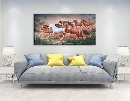 Yxbhhym Large Wall Art Running Horse Canvas Wall Art Animal Picture Prints Eight Horses Paintings Posters Animal Artwork for Wall Living Room Decor Framed Modern Farmhouse Decoration-24x48inches — view 4