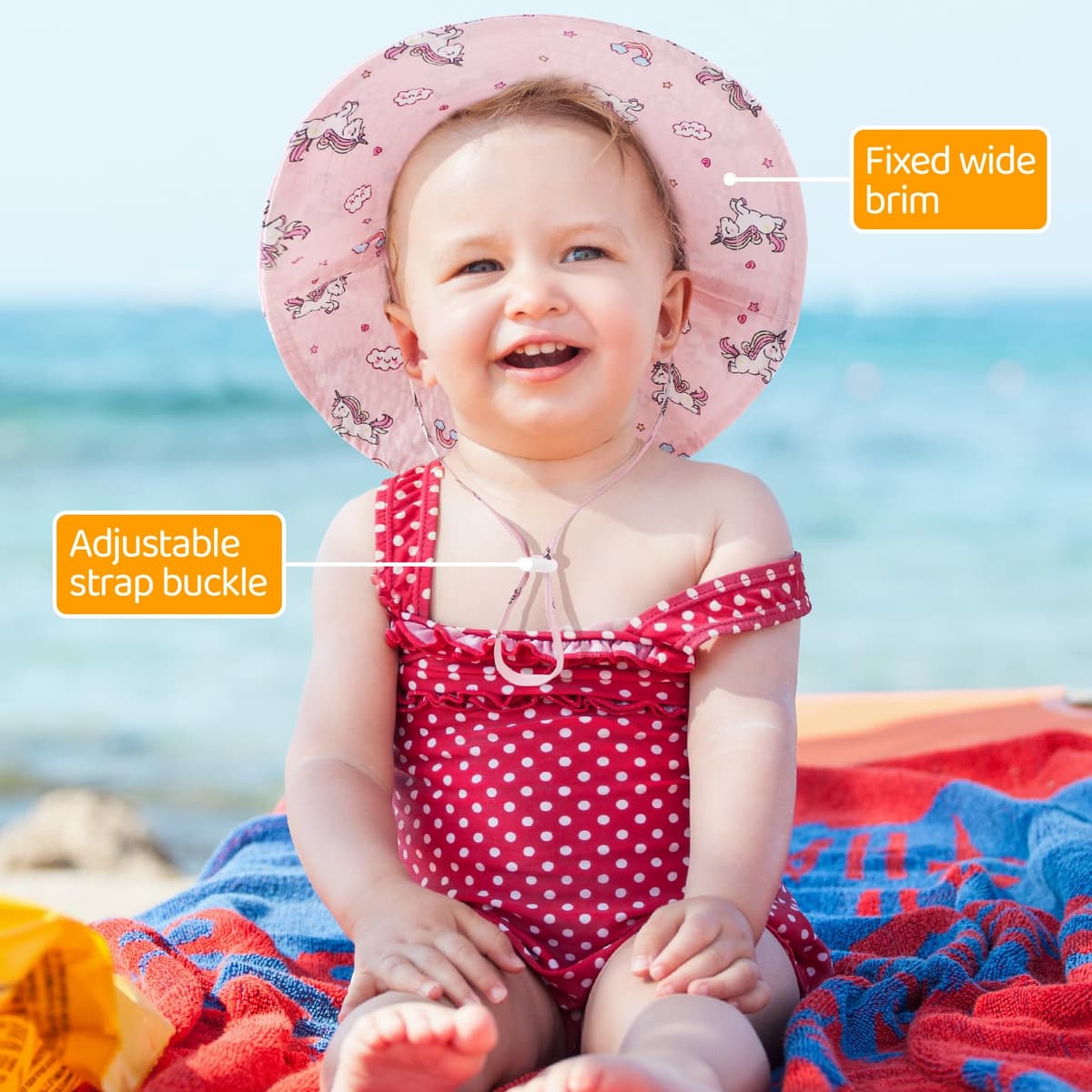 DRESHOW Baby Sun Hat Toddler Sun Protection Animal Cap Unisex Summer Bucket Hat with Chin Strap UPF 50+ — view 2