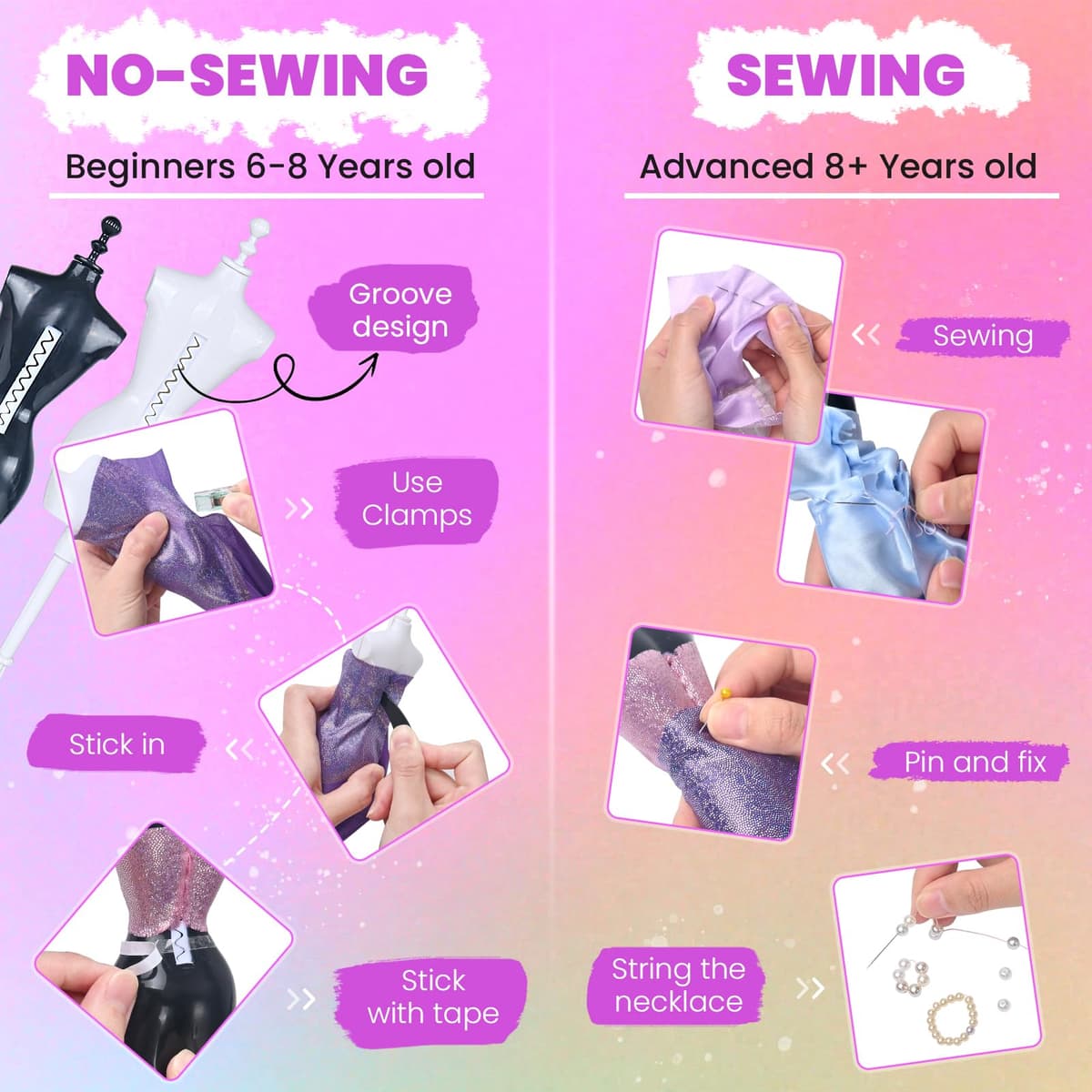 700+Pcs Fashion Designer Kit for Girls - Sewing Kit Arts and Crafts Set for Kids Ages 8-12 with 5 Mannequins & Instruction DIY Doll Clothes Making Learn to Sew Toys for Girls Christmas Birthday Gift — view 5