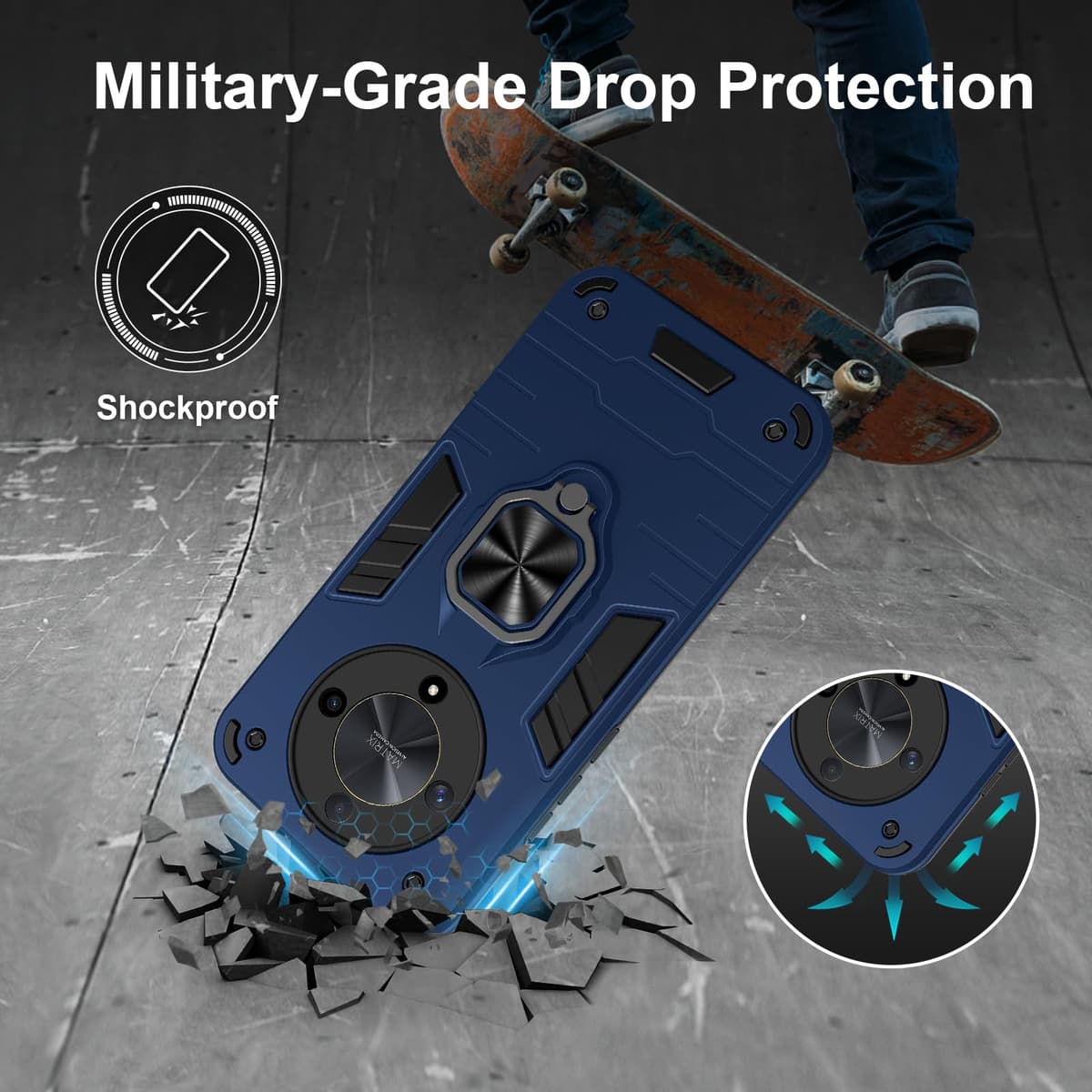 Funda para CMF Phone 2 Pro, Carcasa Antigolpes con Soporte anular metálico, Case Protectora de Grado Militar, Negro — view 984