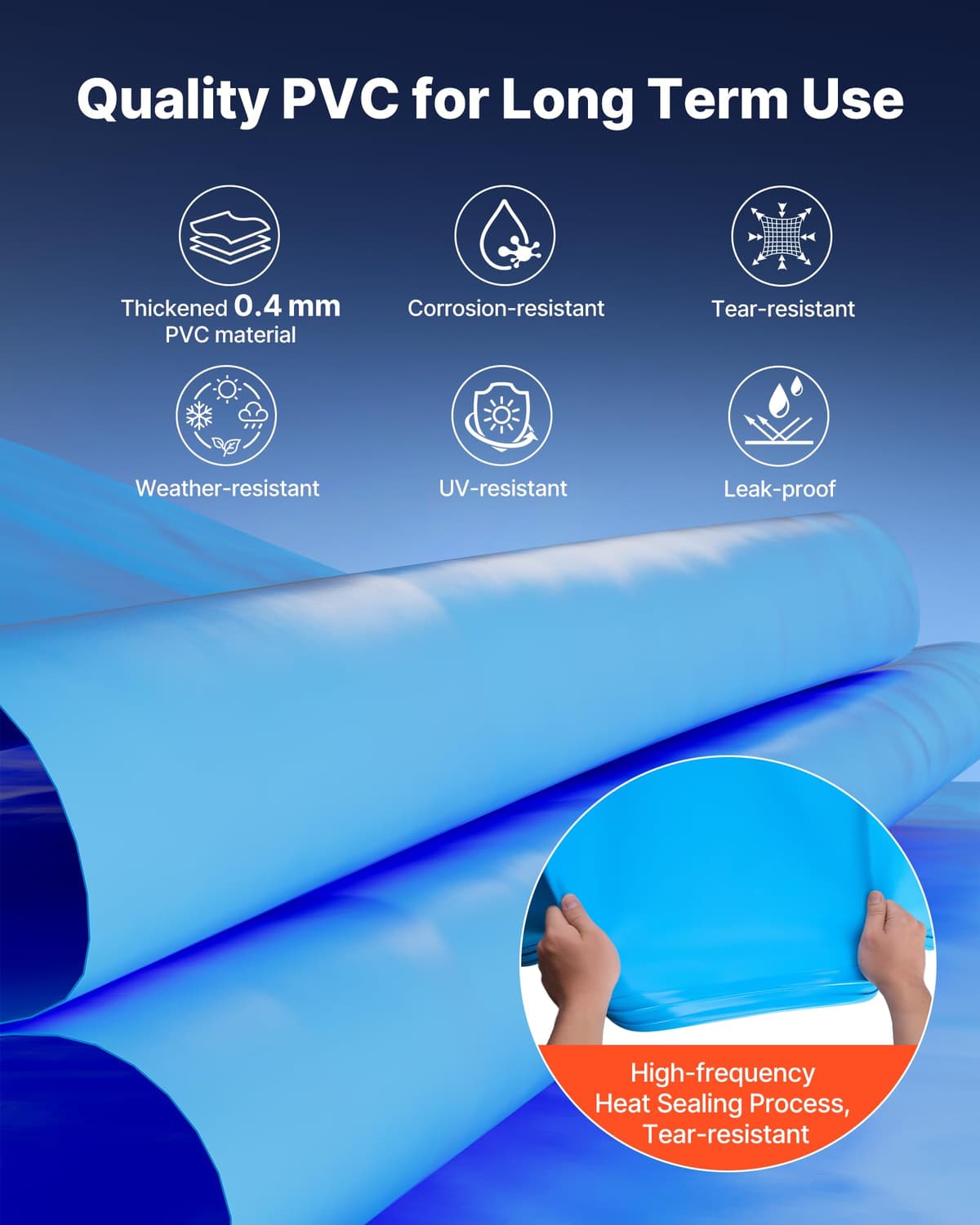 VEVOR Revestimiento para Piscina Ovalada PVC, Liner para Piscinas Elevadas Ovaladas de 375 x 610 cm, Grosor 0,4 mm, Altura de Pared 120 cm, Resistente al Desgarro, Frío y Sol para Exterior y Jardín — view 3