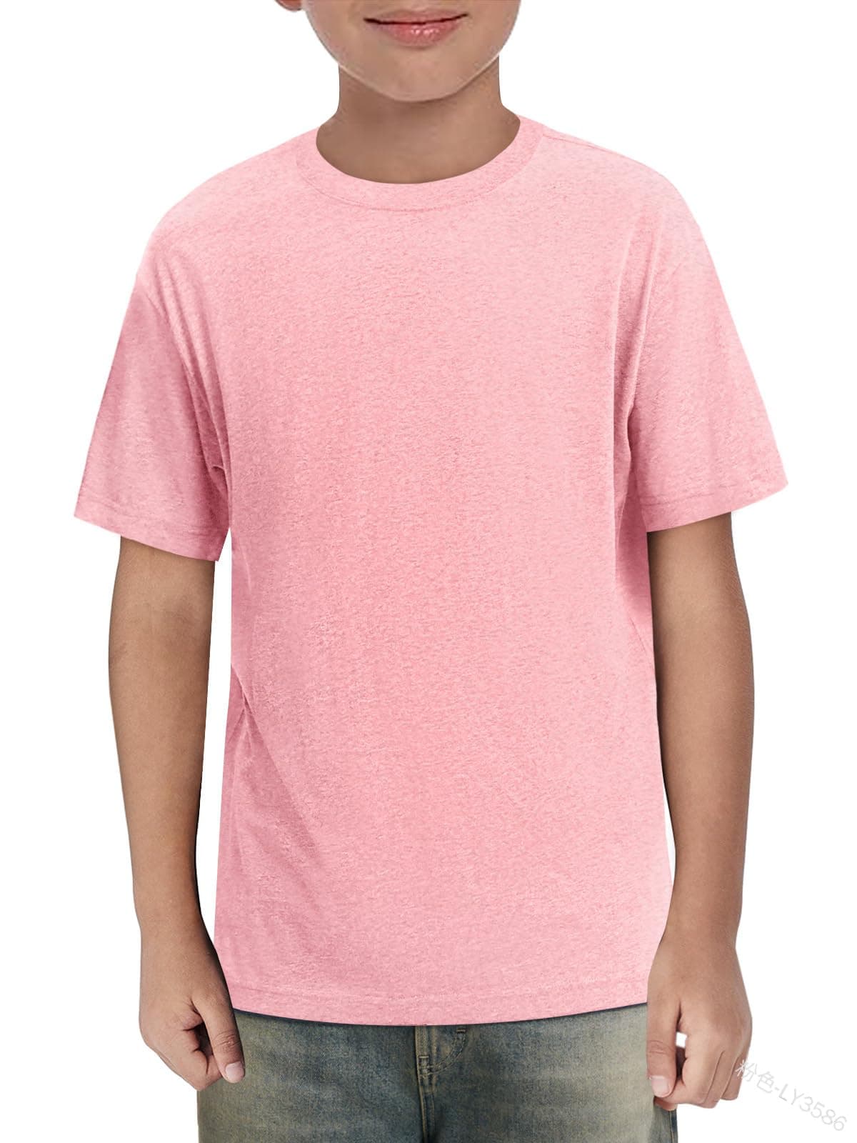 Haloumoning Camiseta de verano de manga corta para niños, cuello redondo, lisa, ligera, informal, deportiva, básica, 5-14 años — view 11