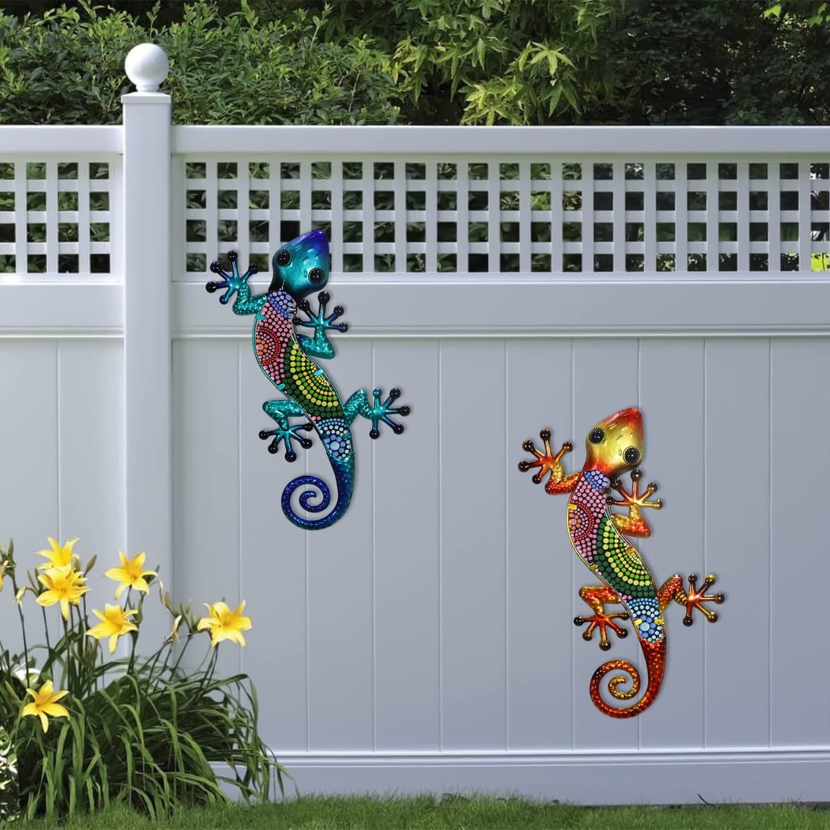 HONGLAND Metal Gecko Wall Art 2 Pack 15 Inch Lizard Outdoor Decor Hanging Glass Sculpture Decoration for Garden Fence Home — view 8