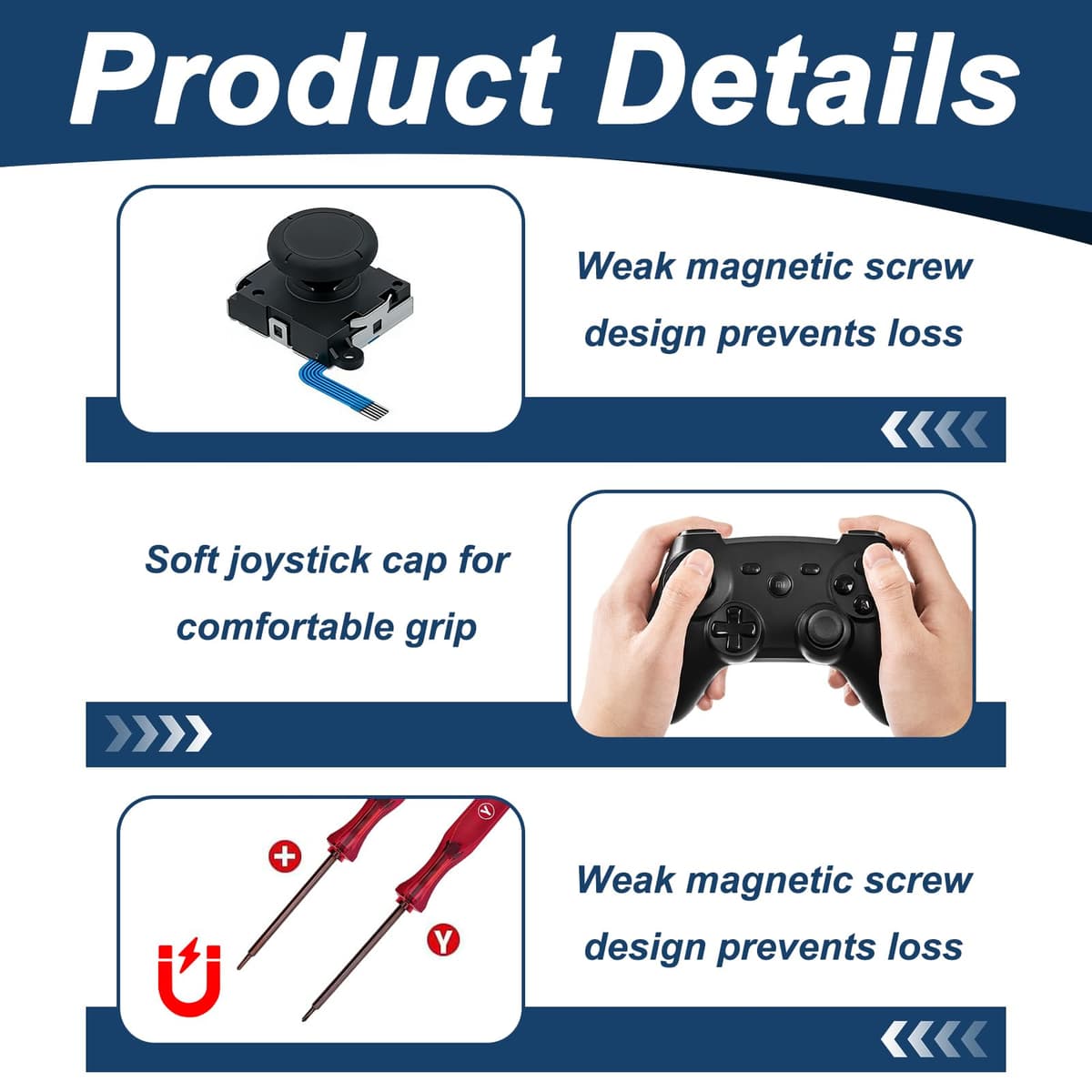 6 Piezas Switch Joystick Reemplazo, 3D Analog Joycon Joystick para NS Switch Switch OLED Switch Lite con Kit de Herramientas de Reparación Compatible con Joystick Dañado Fallado No apto para Switch 2 — view 3