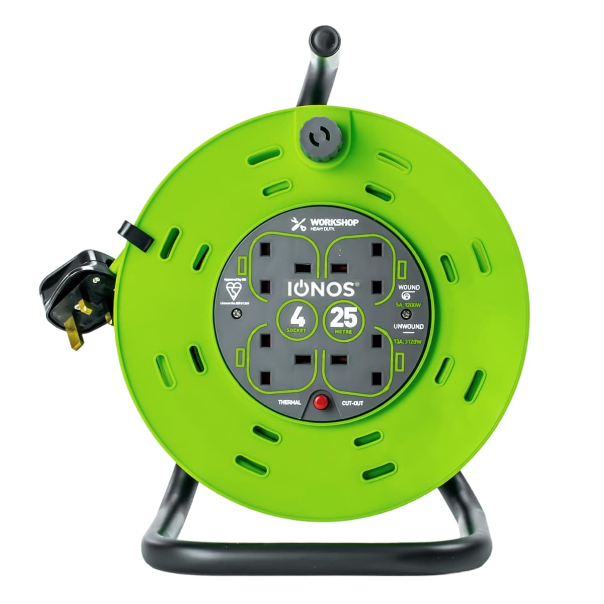STATUS 4 Socket Cable Reel, 25m, Green, 13 Amp, Thermal Cut Out, Heavy Duty, Outdoor Extension Lead, Ideal for Garden, Workshop, DIY, Power Tools (S25M13ACR2) — view 12