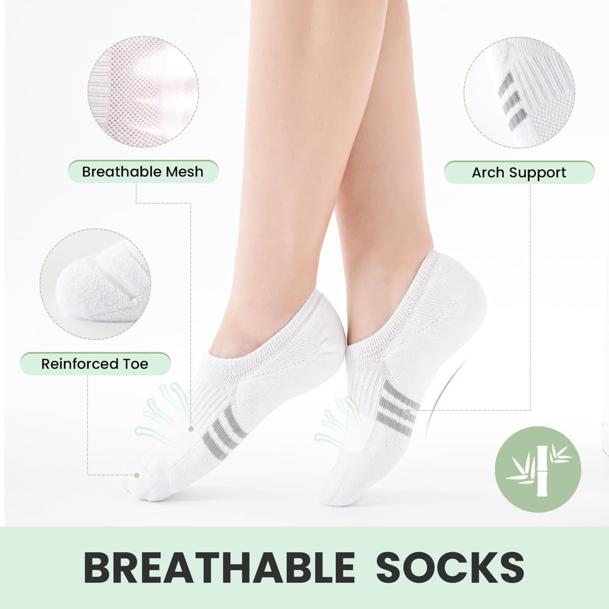 Calcetines Invisibles de Bambú para Mujer, Calcetine Deportivos de Caña Baja y Acolchados, Calcetines Tobilleros Antideslizantes y Absorbentes del Sudor, Tallas 35-38 y 39-42 — view 4