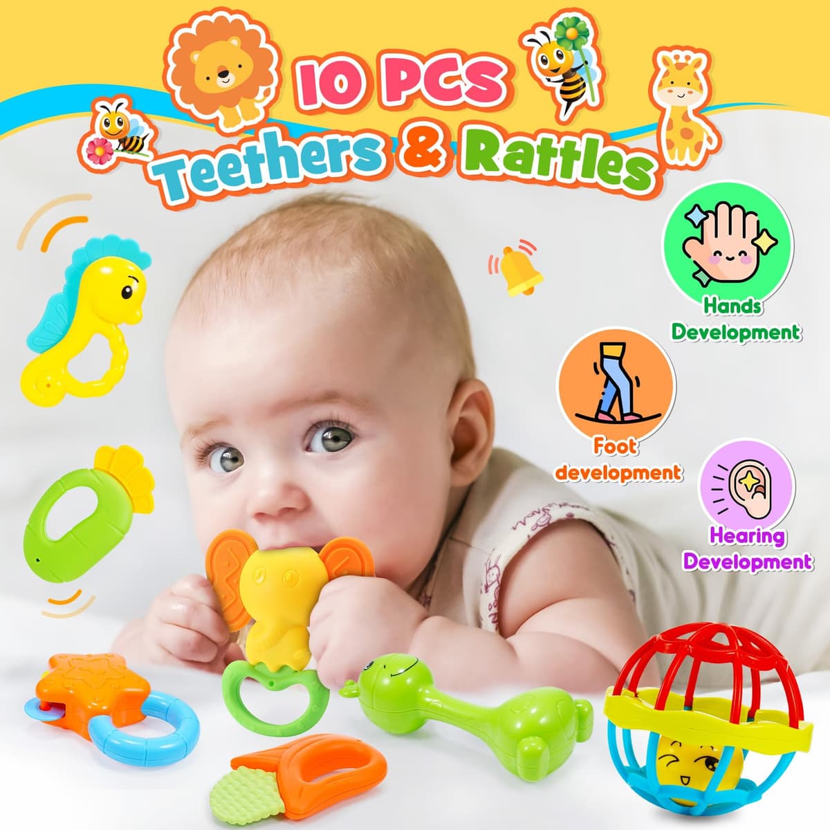 Juguetes Bebes 0-12 Meses, Sonajeros Bebes 0-12 Meses Juguetes Sonajero Calcetines y Muñequeras para Bebé 0-12 Meses Regalo Bebe Recien Nacido 0-12 Meses Niños Montessori Bebe 0-6-12 meses — view 2