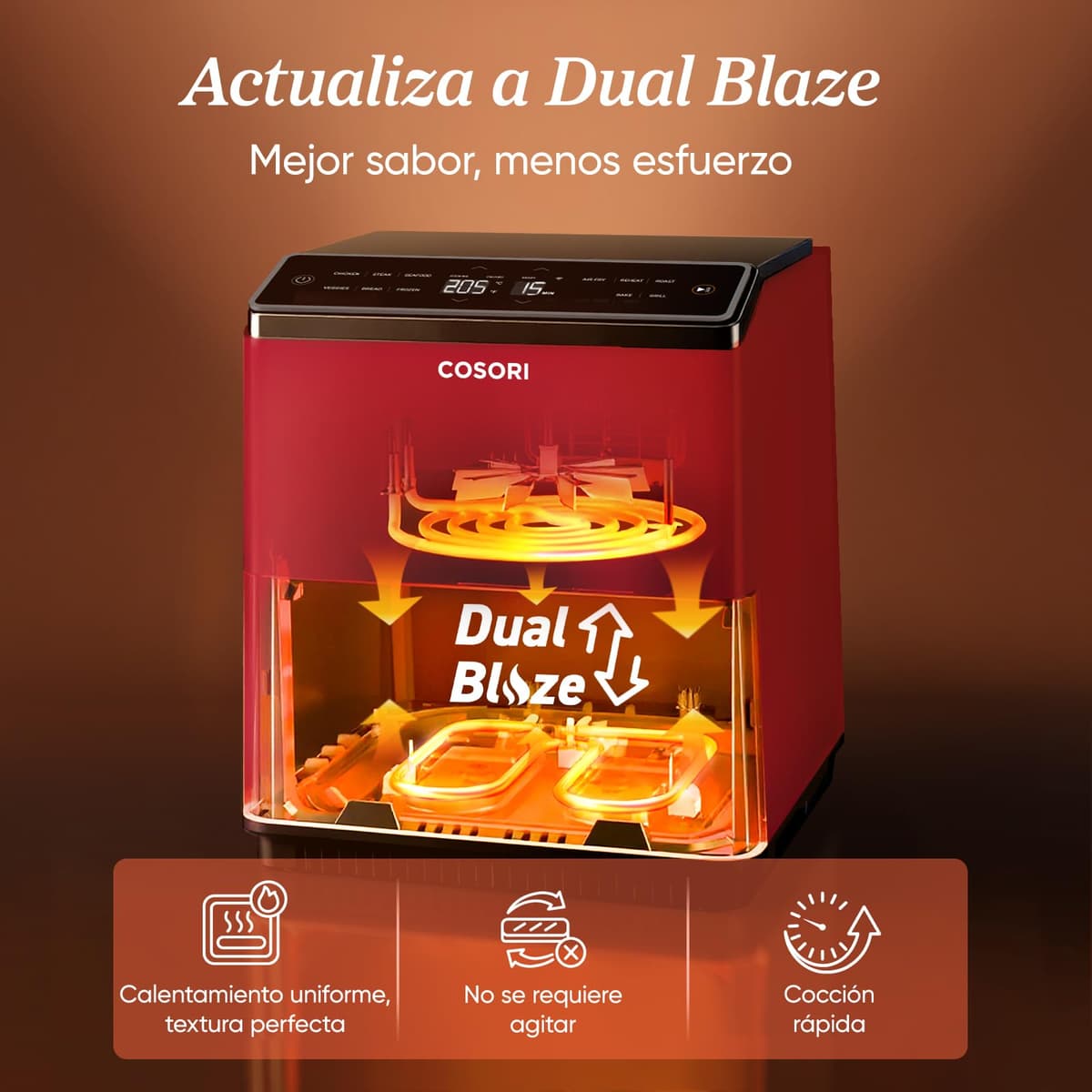 Cosori Dual Blaze Air Fryer WiFi 6,4L, Freidora de Aire sin Aceite 11 en 1, Temperatura y Tiempo Ajustables, 90+ Recetas en la App Creadas por Chef en Español, Apto para Lavavajillas, Roja — view 2