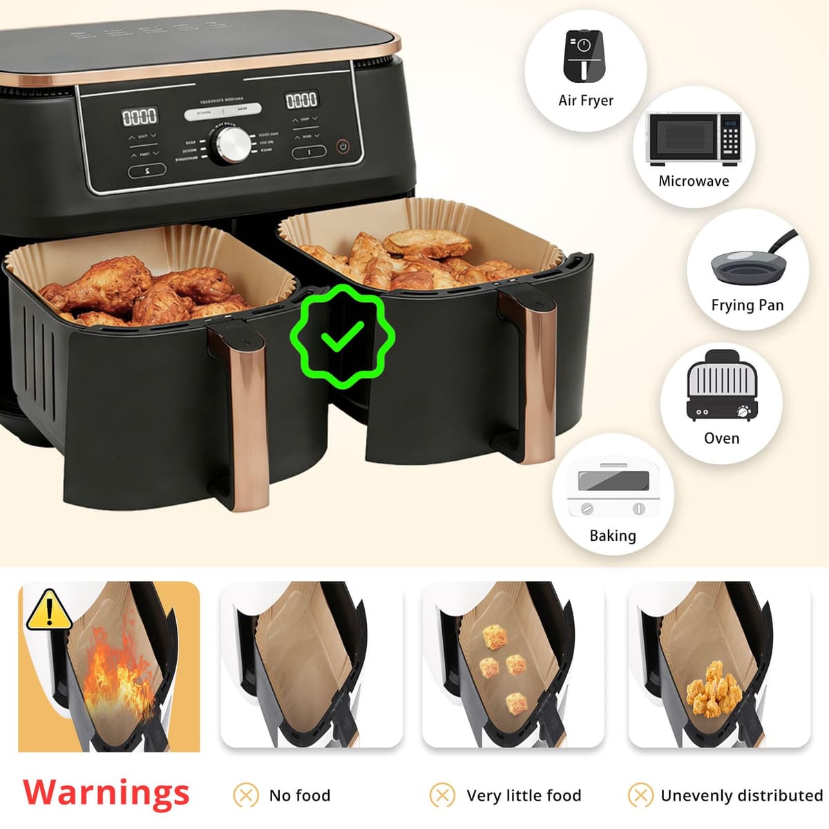 150PCS Air Fryer Liners for Ninja Dual, AF300UK AF400UK Disposable Paper Liners Accessories, Airfryer Parchment Liners Compatible with Ninja Cosori Cecotec and Other Dual Zone Air Fryers — view 2