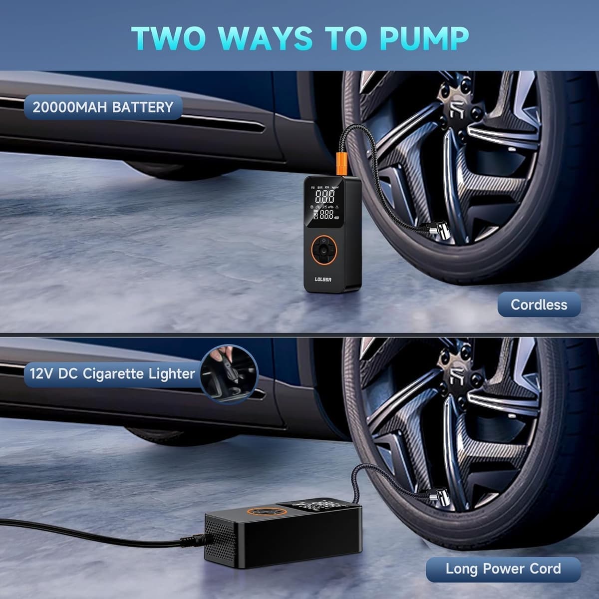 Tire Inflator Portable Air Compressor-Air Pump 150PSI Cordless Electric for Car, Motorcycle, Bike, Ball — view 5