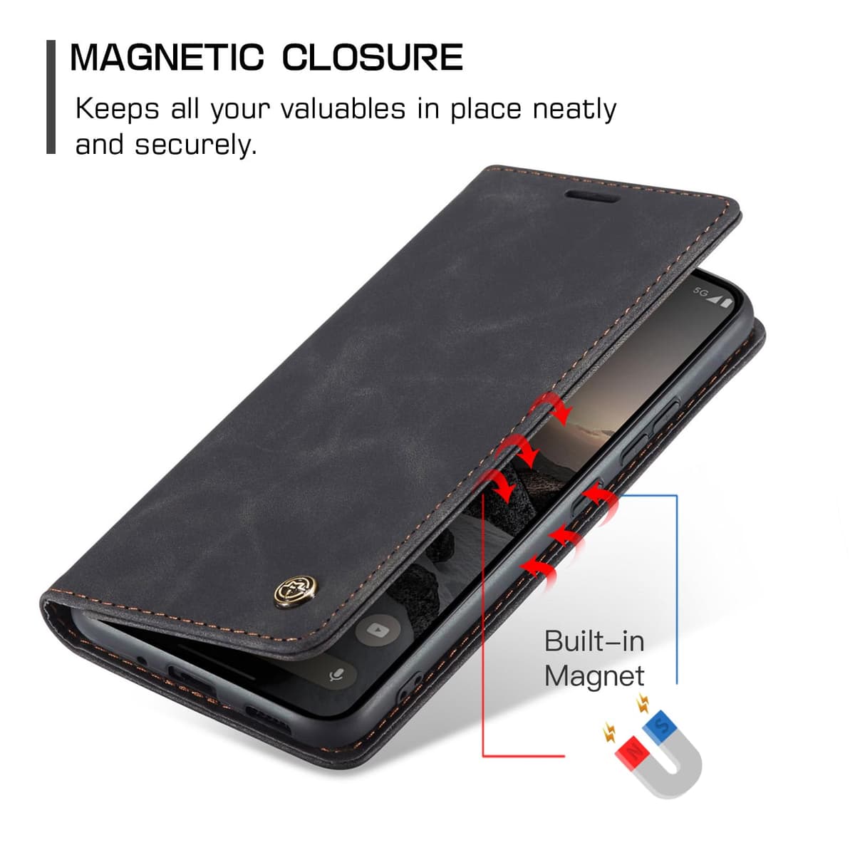 for Honor Magic 7 Pro Case, Wallet Case Flip Leather with Card Holder Magnetic Closure Shockproof Kickstand Protective Phone Cases Cover for Honor Magic7 Pro, Black — view 3