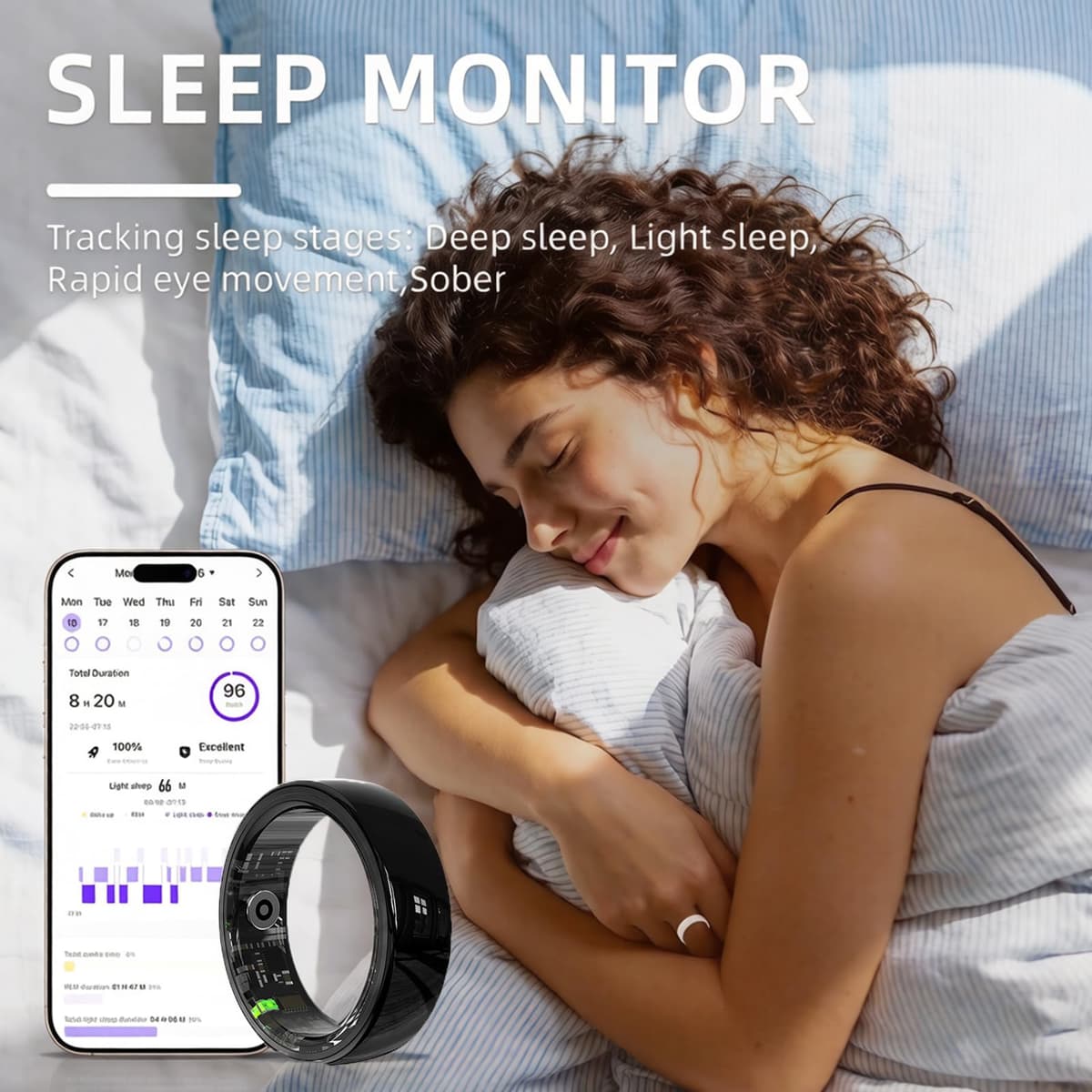 Smart Ring for Women Men,2026 New Ceramic Health Ring,No Monthly Subscription,Size First,Sleep Tracking Wearable-Heart Rate-Fitness Tracker for iOS&Android (Black, 10) — view 4