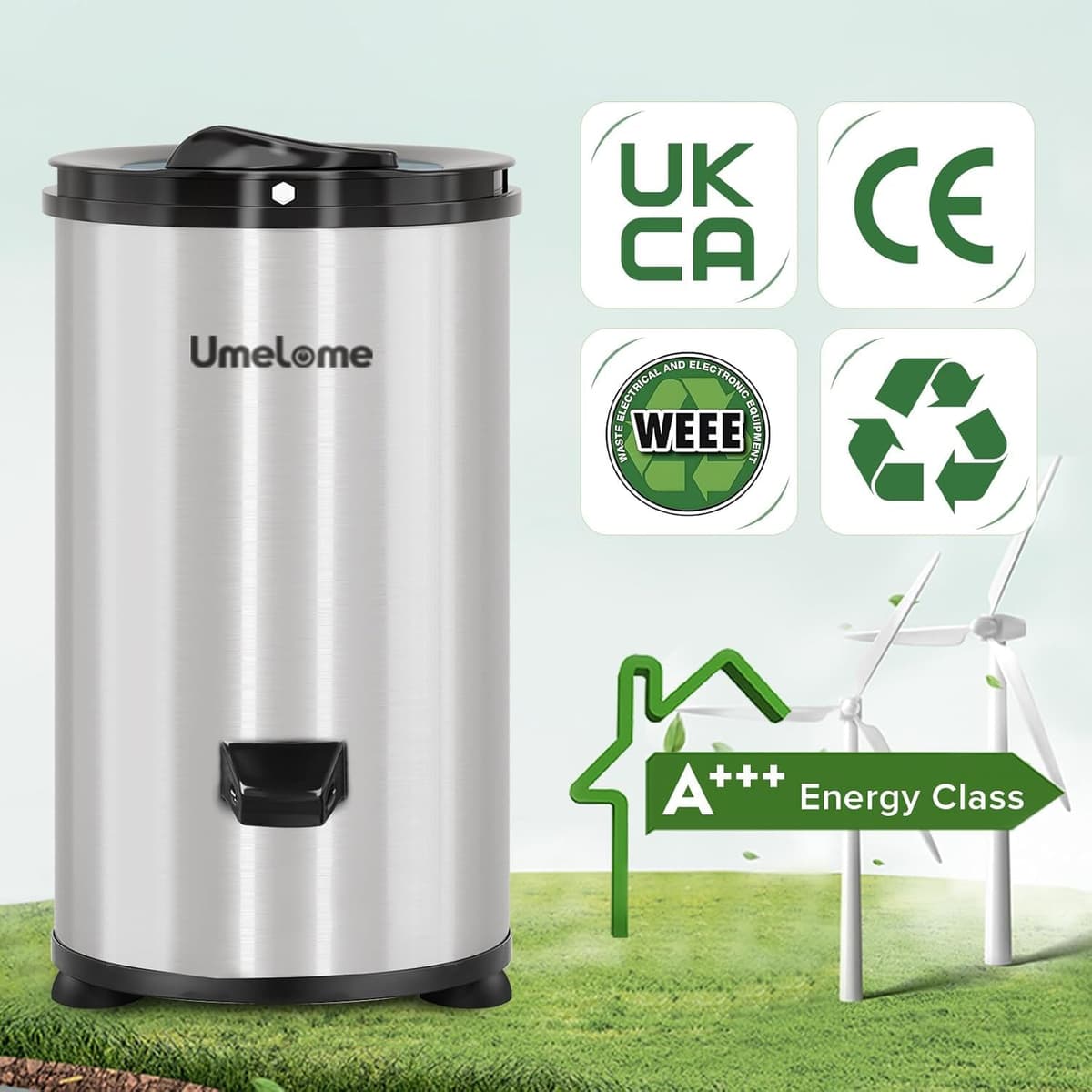 Spin Dryer 6kg by Umelome, Energy&Power Saving Spinner 2800 RPM Clothes Dryer, Energy Efficiency Class: A+++, Gravity Drain dryer, Silvery [Energy Class A+++] — view 4