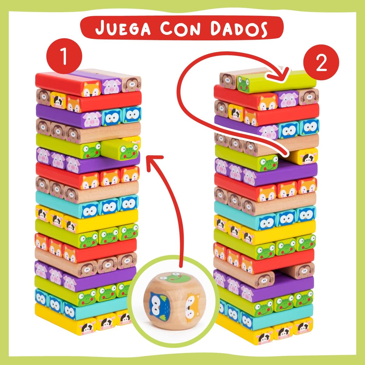 Nene Toys 4 in 1 Wooden Blocks Tower with Colors and Animals - Educational Family Board Game for Boys Girls Ages 3-9 - Gift for Parent-Child Sharing — view 2