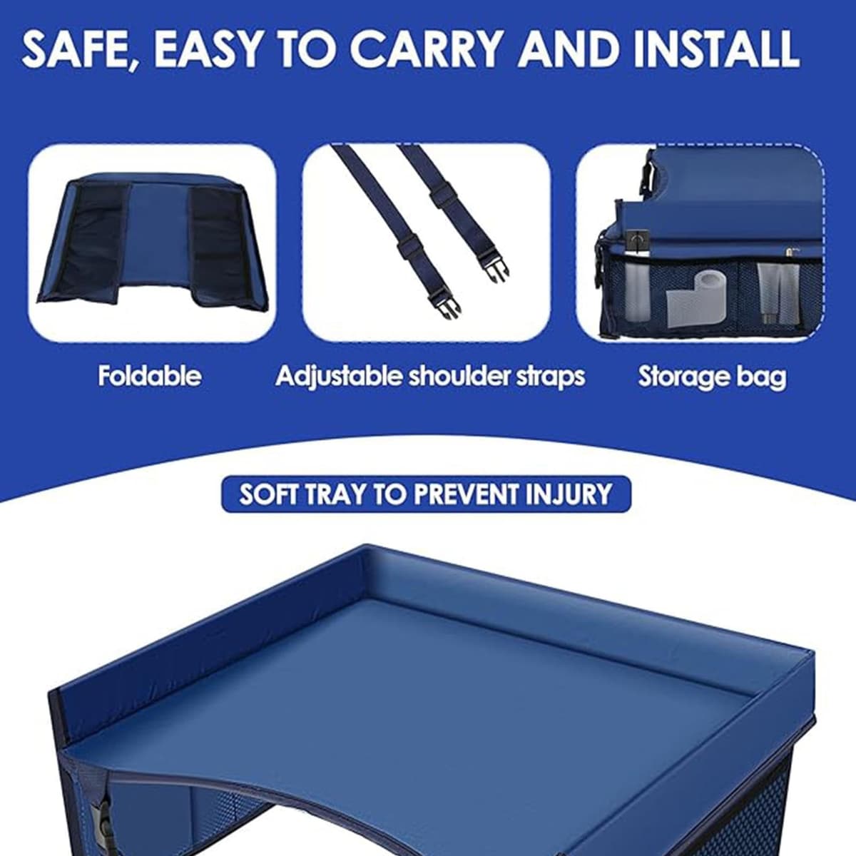 Kids Car Seat Tray, Adjustable Strap Pocket Car Seat Tray Table, Foldable Activity Lap Desk, Portable Road TripEssentials, for Activities Must HaveToddler Lap Desk Organizer Airplane — view 3