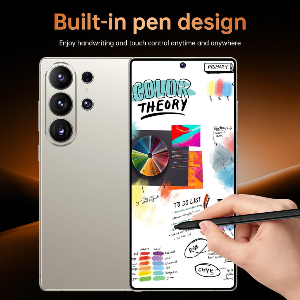 S26 Ultra Unlocked Smartphone, 7.3” 4K ULTRAHD Perforated Display, Snapdragon 8 Gen 4, 108MP+78MP Camera, 12GB+512GB, 8000mAh Battery, Built-in Pen, Dual SIM 5G (Orange) — view 7
