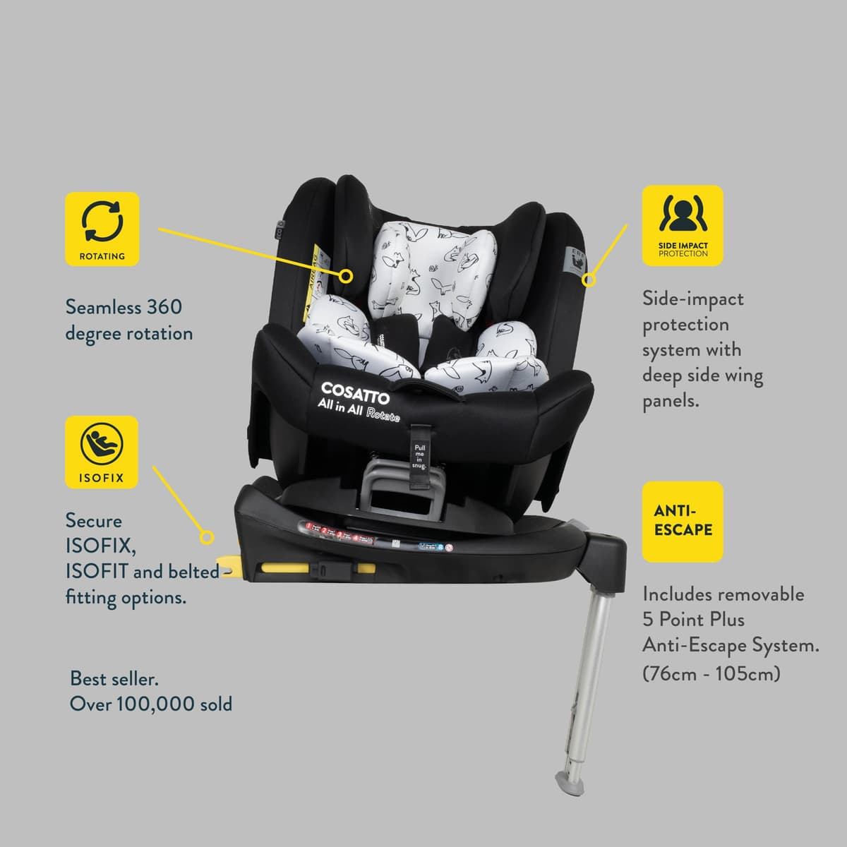 Cosatto All in All Rotate 360° Swivel Spin Car Seat - Group 0+123, 0-36 kg, 0-12years, ISOFIX, ERF, Anti-Escape (Fika Forest) — view 10