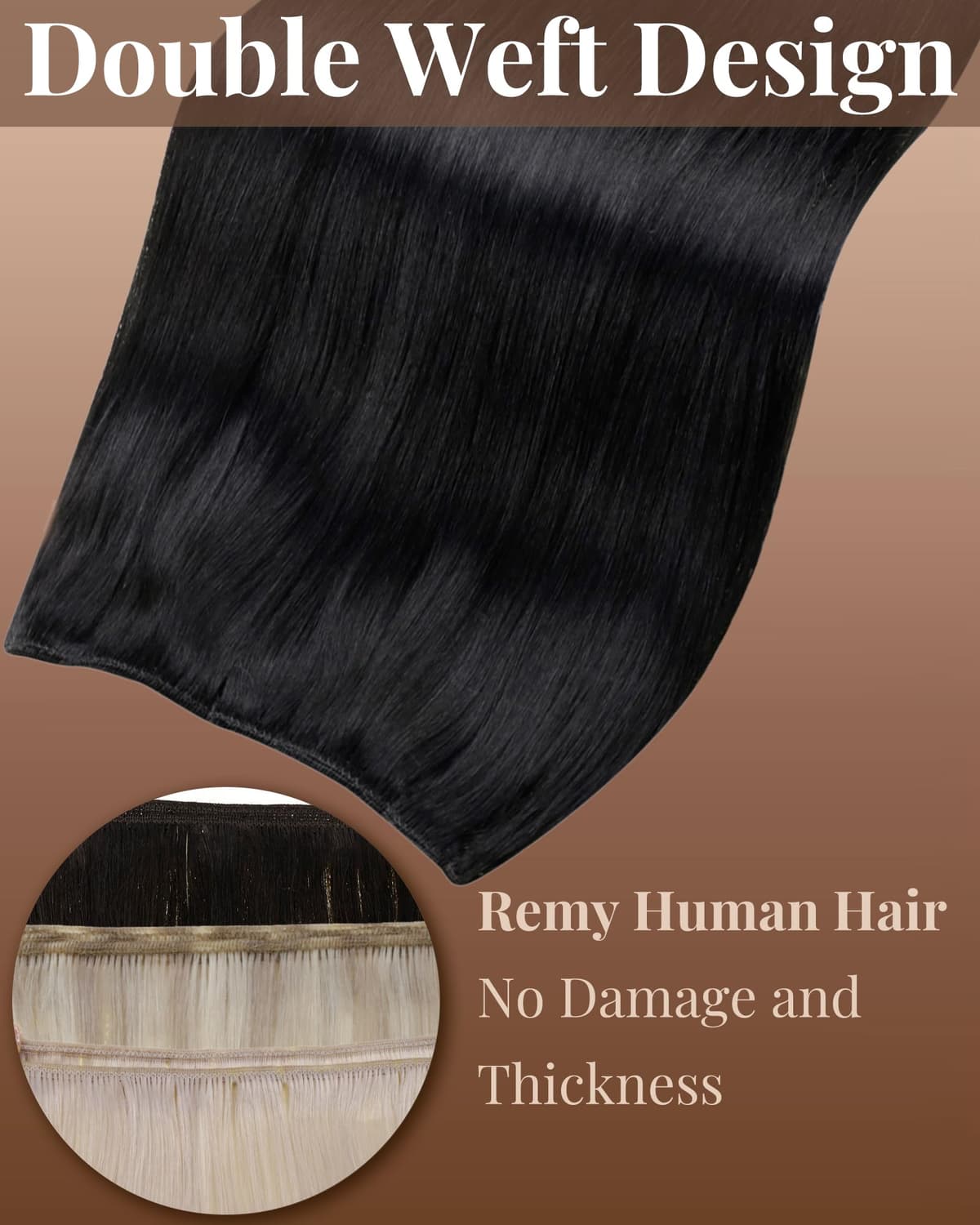 Hetto Weft Hair Extensions Real Human Hair Black 20 Inch 100g - Hand Tied Human Hair Wefts Sew in Extension, Natural Black Weave Hair Extensions for Women Daily Use #1 — view 2