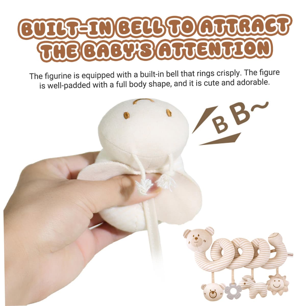 Juguete para cochecito de bebé, animales de peluche en espiral, juguetes para cuna colgantes con anillos de dentición, sonidos BB y campanas, juguetes sensoriales educativos tempranos para recié — view 2