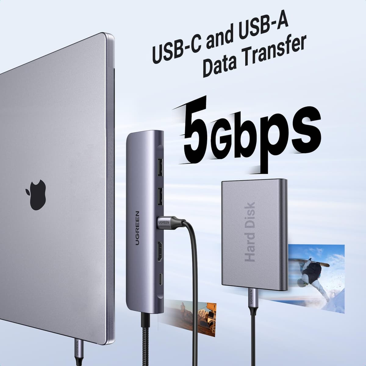 UGREEN USB C Hub, 7-in-1 Revodok USB Hub for Laptops, 4K HDMI to USB-C, 100W PD, microSD SD Card Reader, 3x USB-A/C Ports, Compact Aluminum Multiport Adapter for MacBook, HP, Dell, iPad, Galaxy Dex — view 4