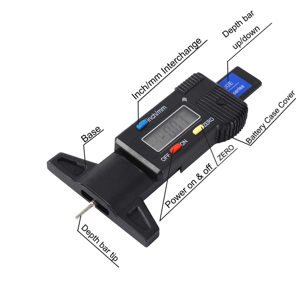 Tyre Tread Depth Gauge - 0-25.4mm/1Inch Portable Tread Depth Checker Tyre Depth Measure with LCD Display for Cars, Vans, Trucks — view 2