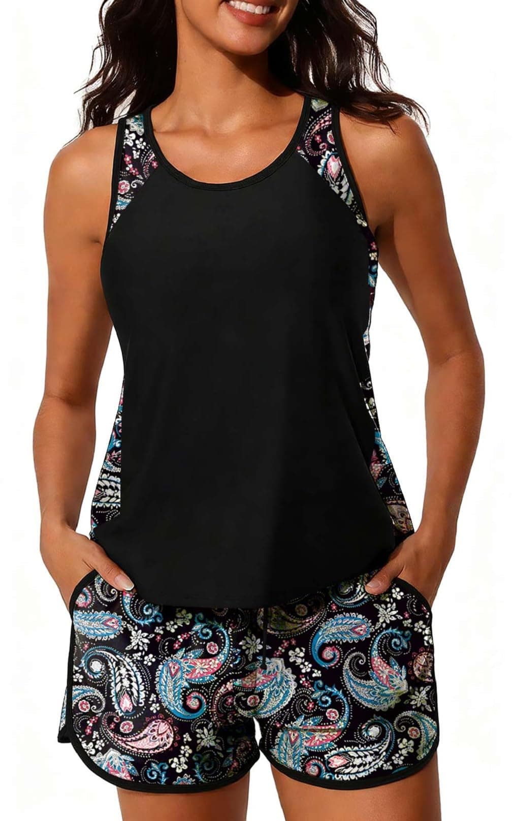 CheChury Tankinis Mujer Tallas Grandes Traje de Baño 2 Piezas Bañador Reductor Vientre Plano Bikini Push Up con Shorts Conjuntos de Tankini Sport Bañadores Dos Piezas Deportivos Mujer Natacion Playa