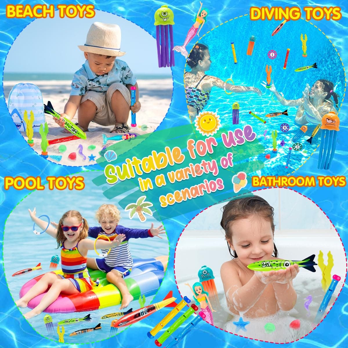 33 Piezas Juguetes de Buceo en Piscina, Juguete Subacuático para Niños, Conjuntos de Juguetes Natación Subacuática con Bolsa de Almacenamiento Juegos de Agua en Verano para Niños — view 5